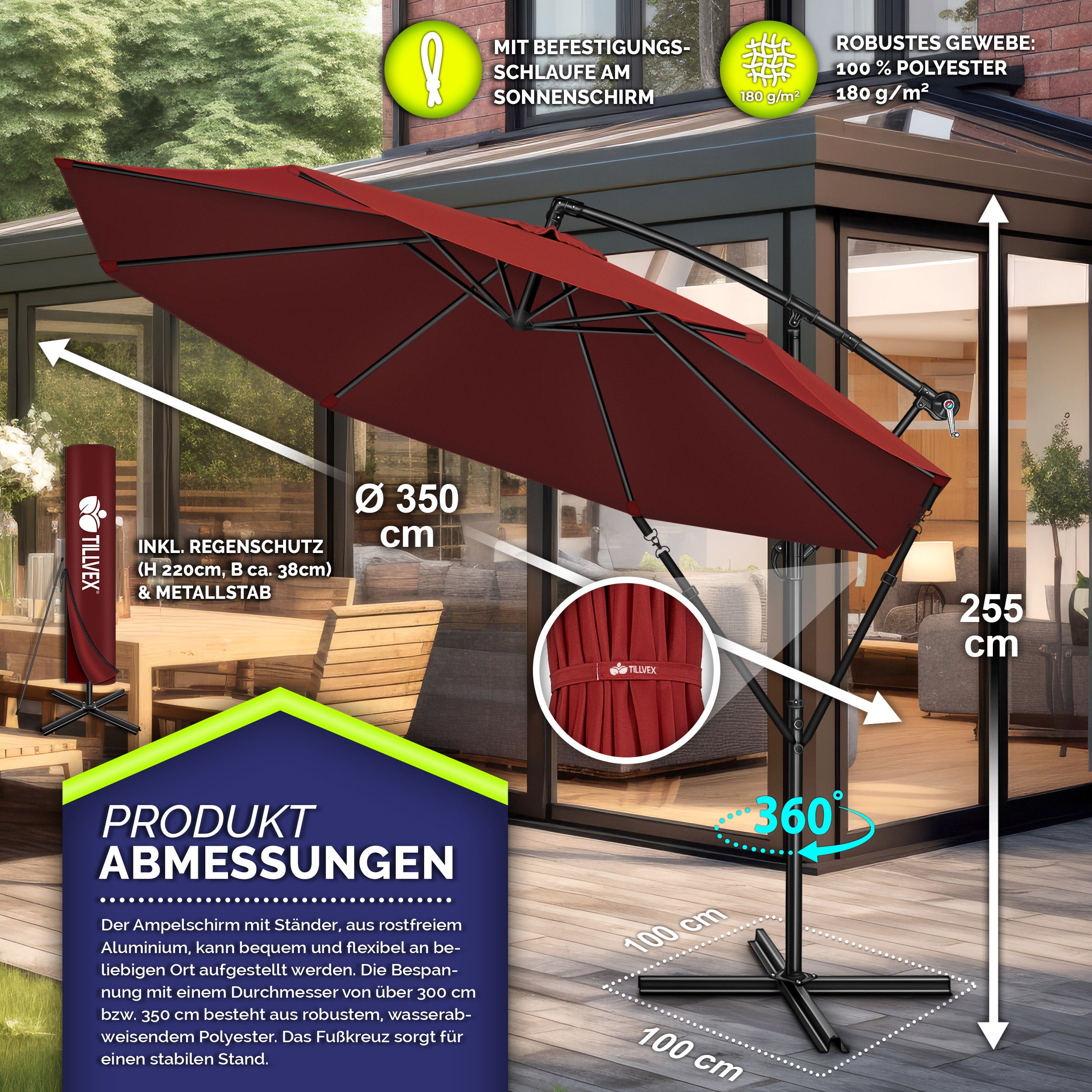 Sonnenschirm, Aluminium für Garten und Balkon – Detailansicht 31
