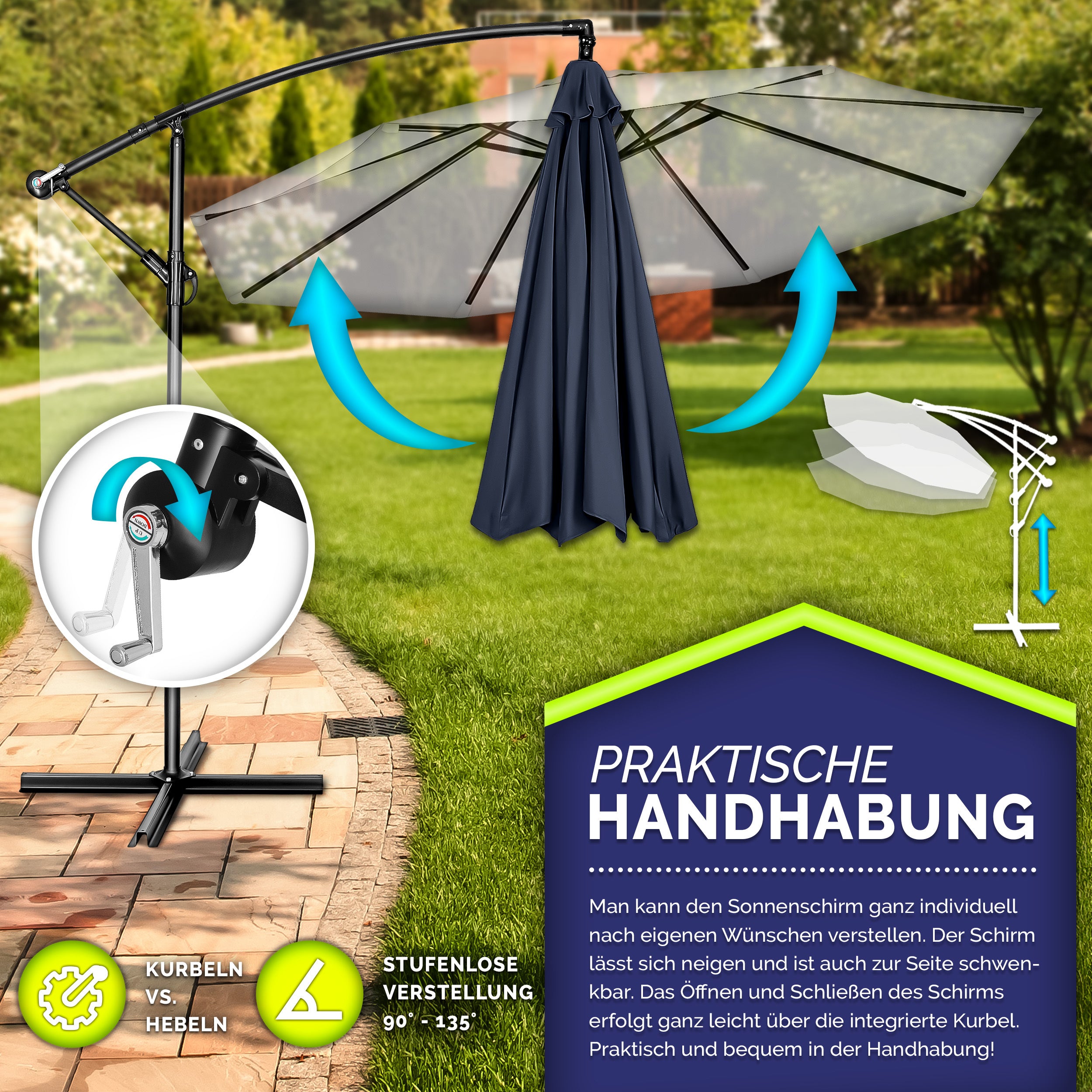 Sonnenschirm, Aluminium für Garten und Balkon – Detailansicht 35