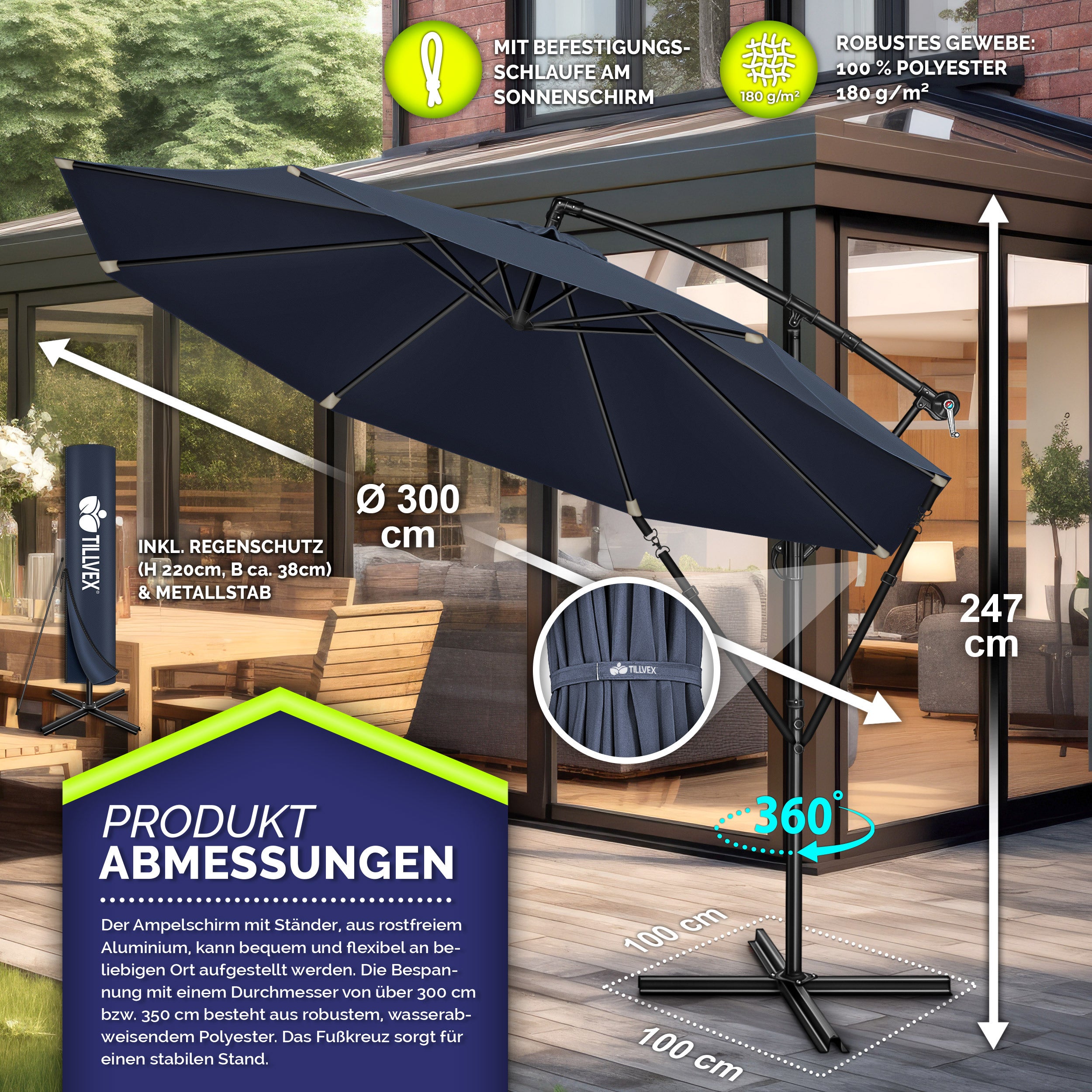 Sonnenschirm, Aluminium für Garten und Balkon – Detailansicht 37