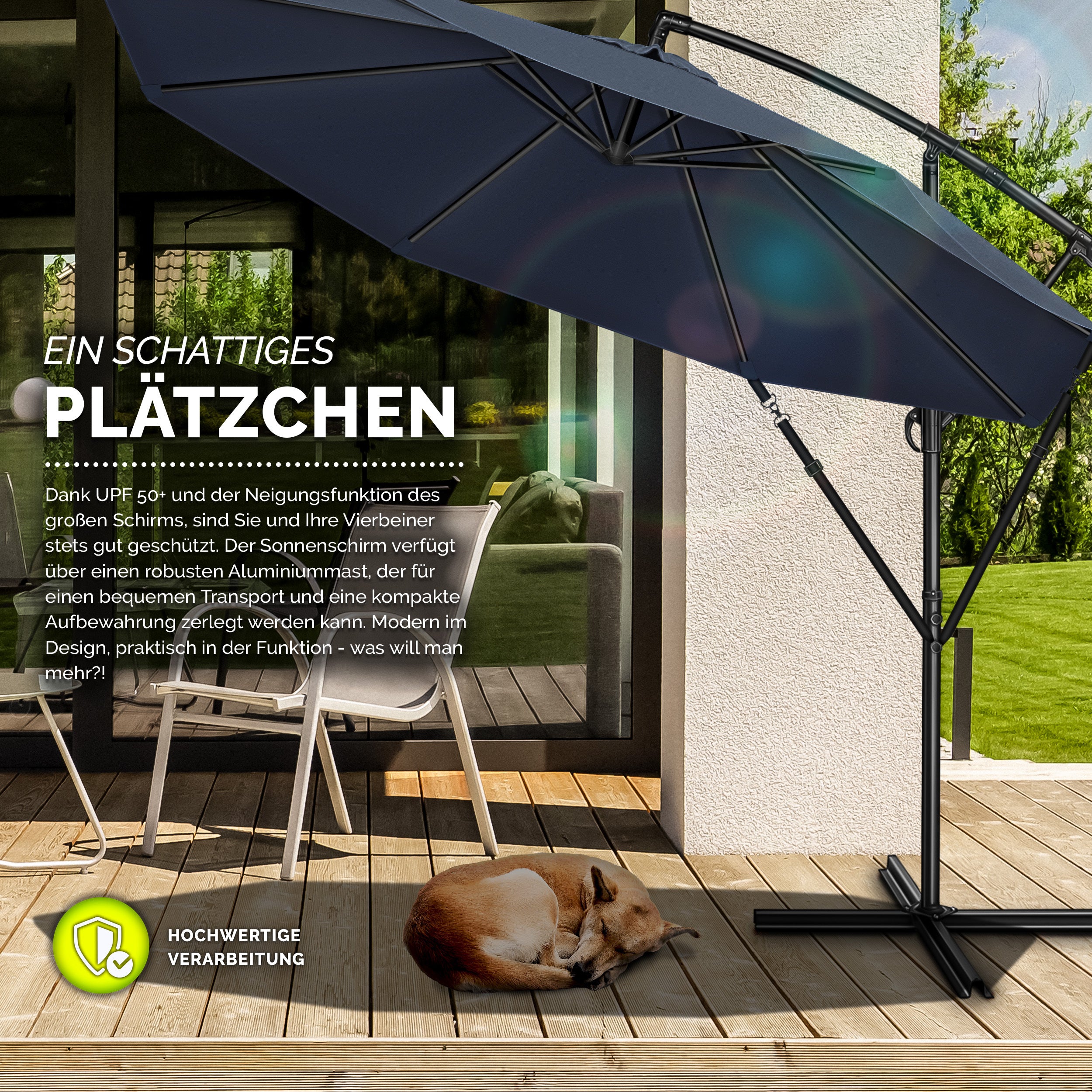 Sonnenschirm, Aluminium für Garten und Balkon – Detailansicht 39