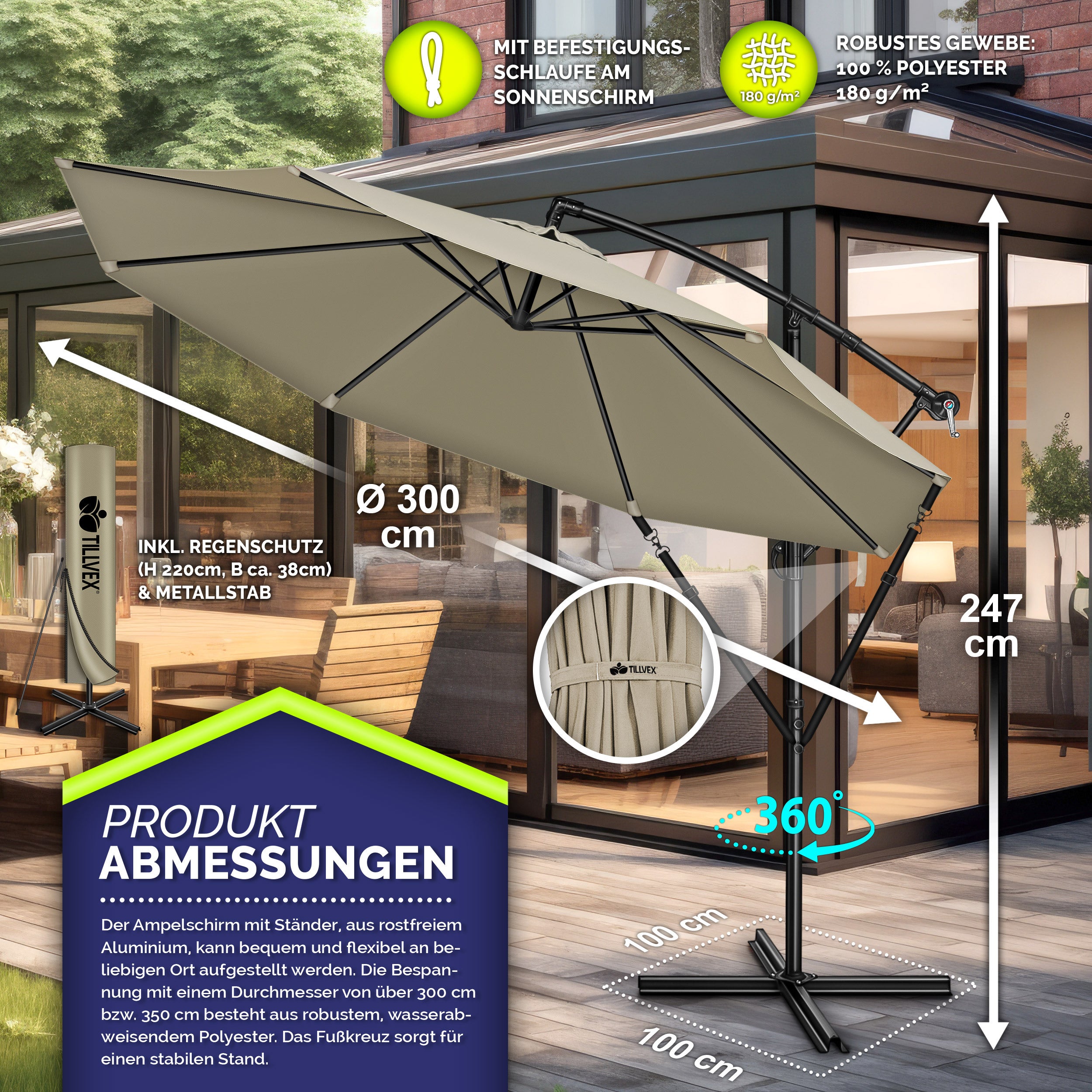Sonnenschirm, Aluminium für Garten und Balkon – Detailansicht 48