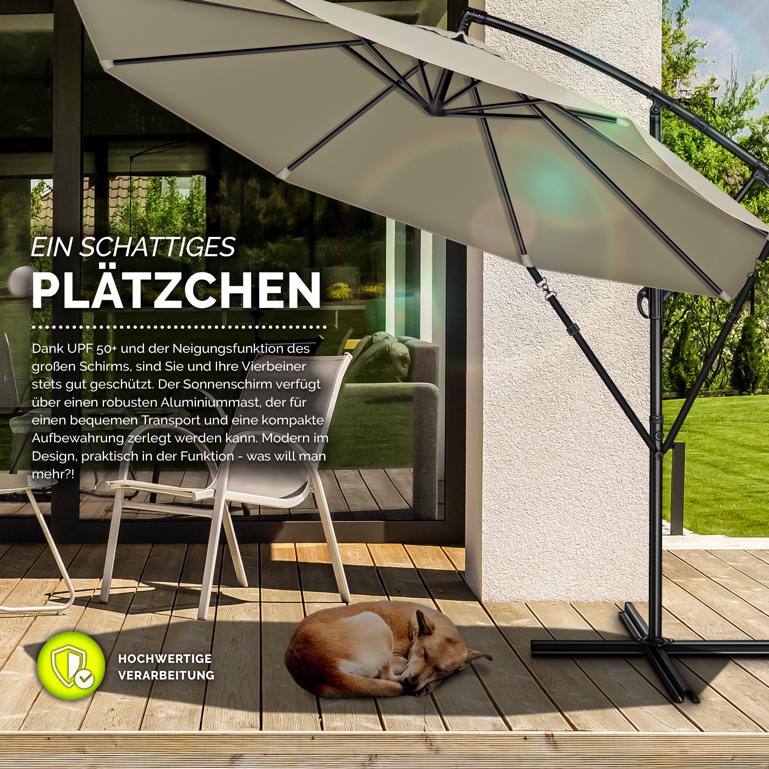Sonnenschirm, Aluminium für Garten und Balkon – Detailansicht 50