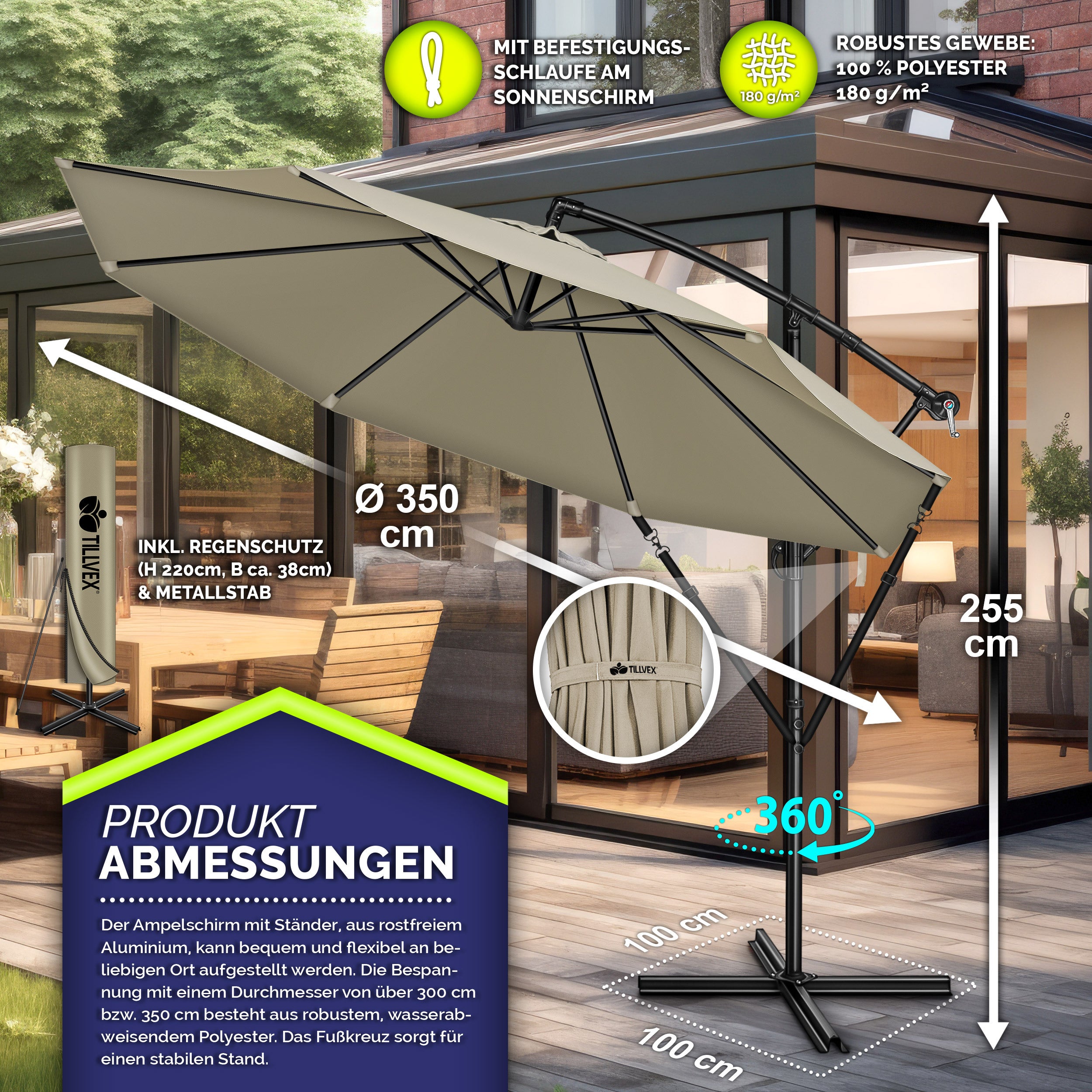 Sonnenschirm, Aluminium für Garten und Balkon – Detailansicht 54