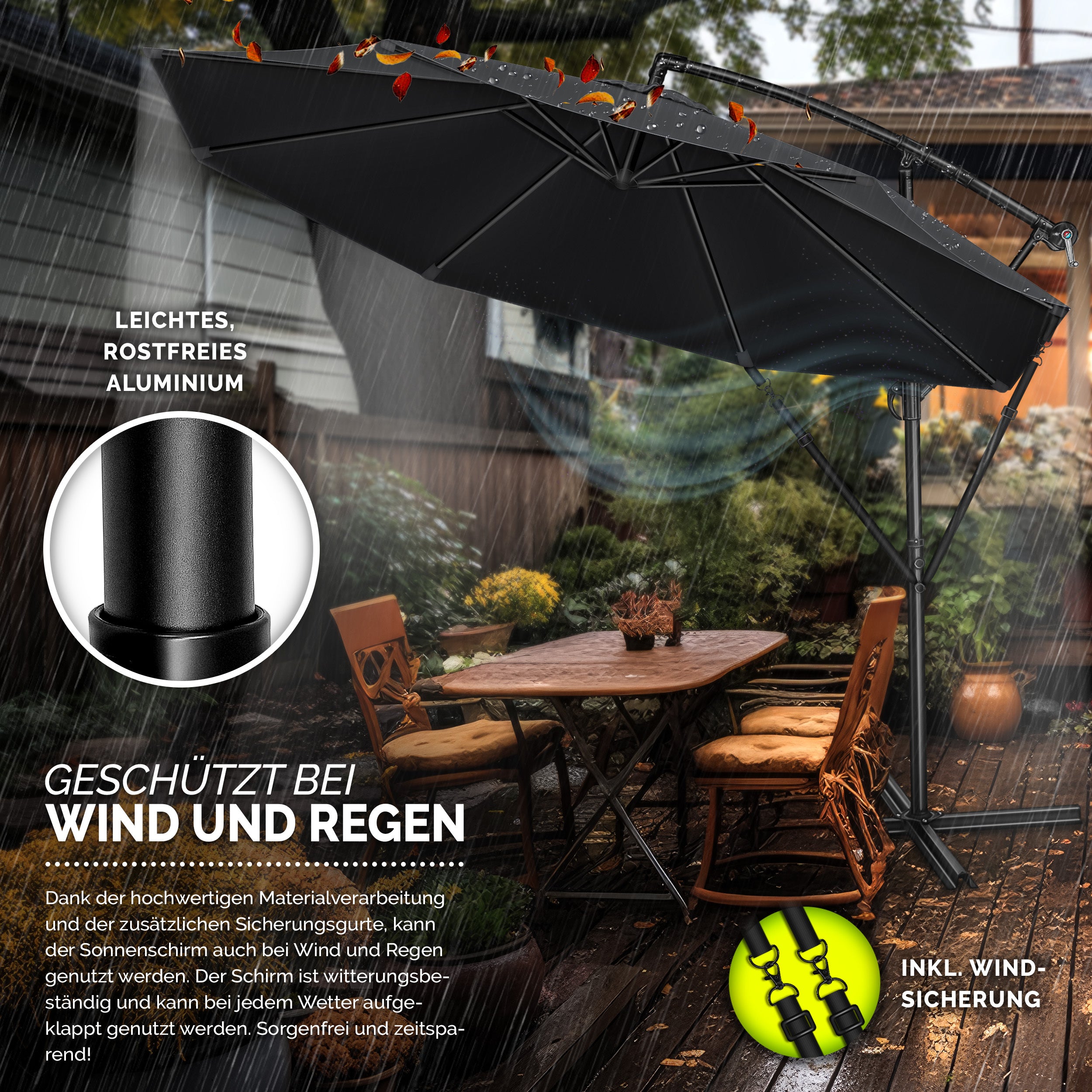 Sonnenschirm, Aluminium für Garten und Balkon – Detailansicht 58