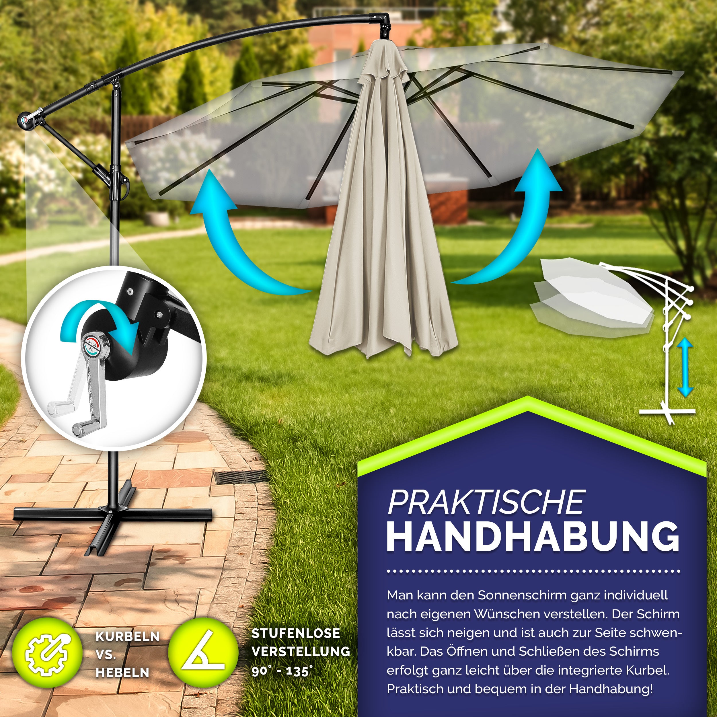 Sonnenschirm, Aluminium für Garten und Balkon – Detailansicht 67