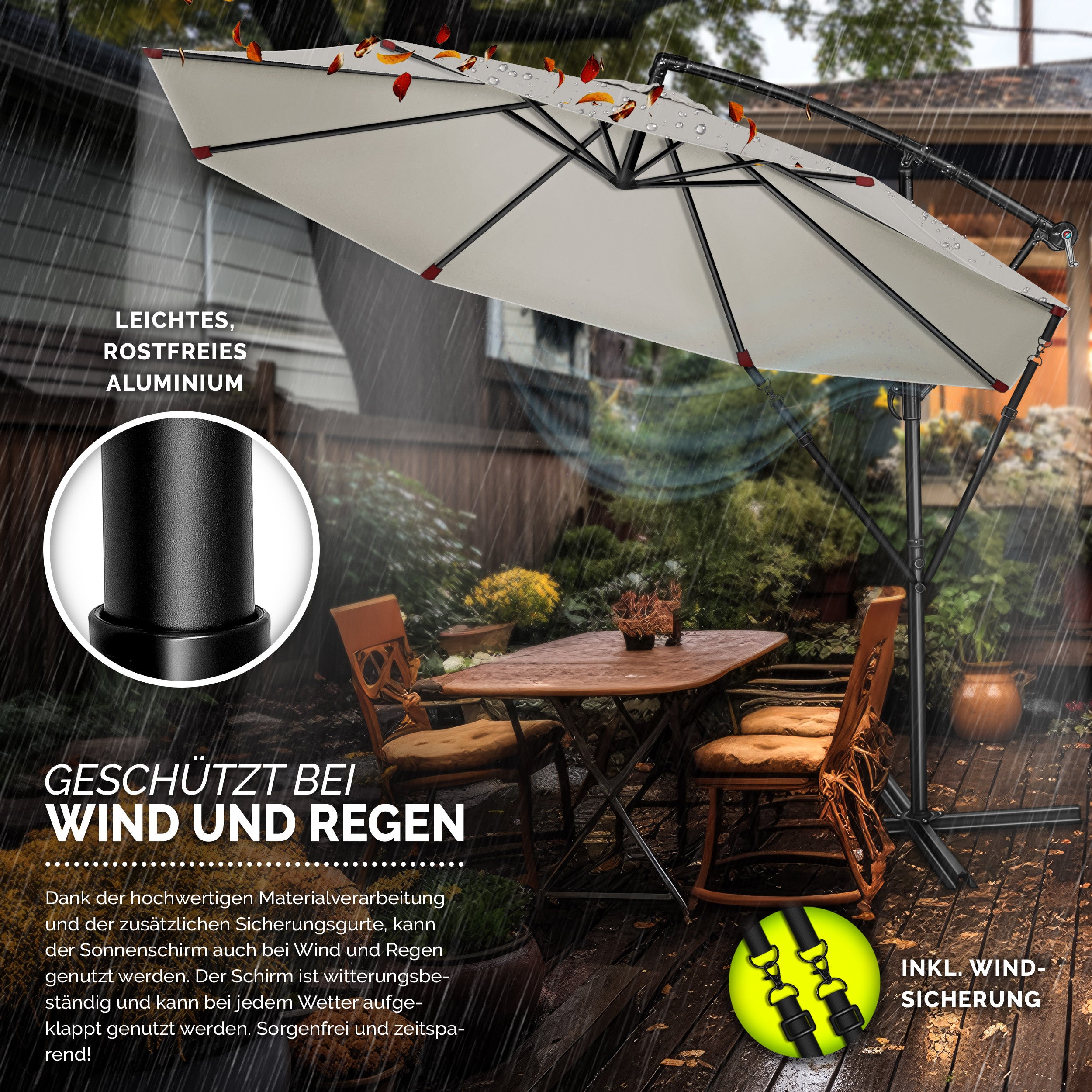 Sonnenschirm, Aluminium für Garten und Balkon – Detailansicht 68