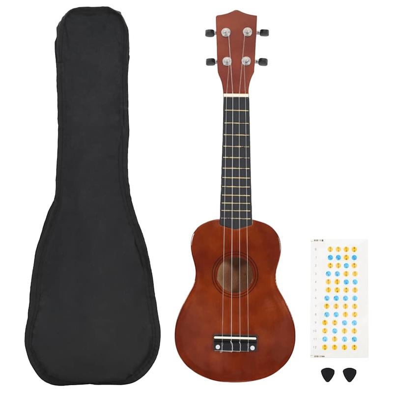 Sopran-Ukulelen-Set in dunklem Holz für den Einstieg zum Üben und tägliches Spielen einfache Auftritte – Detailansicht 2