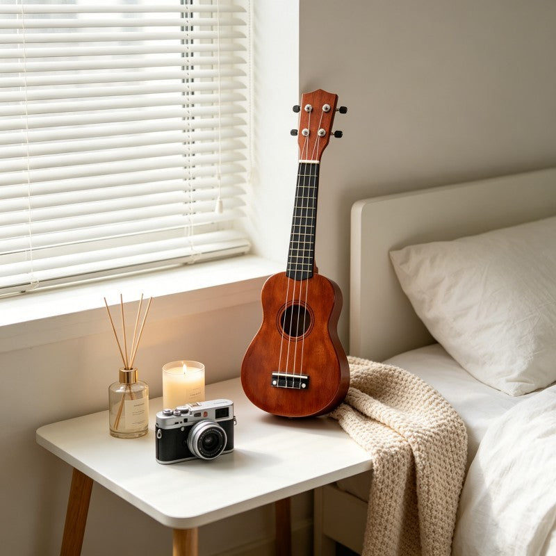 Sopran-Ukulelen-Set in dunklem Holz für den Einstieg zum Üben und tägliches Spielen einfache Auftritte – Detailansicht 5
