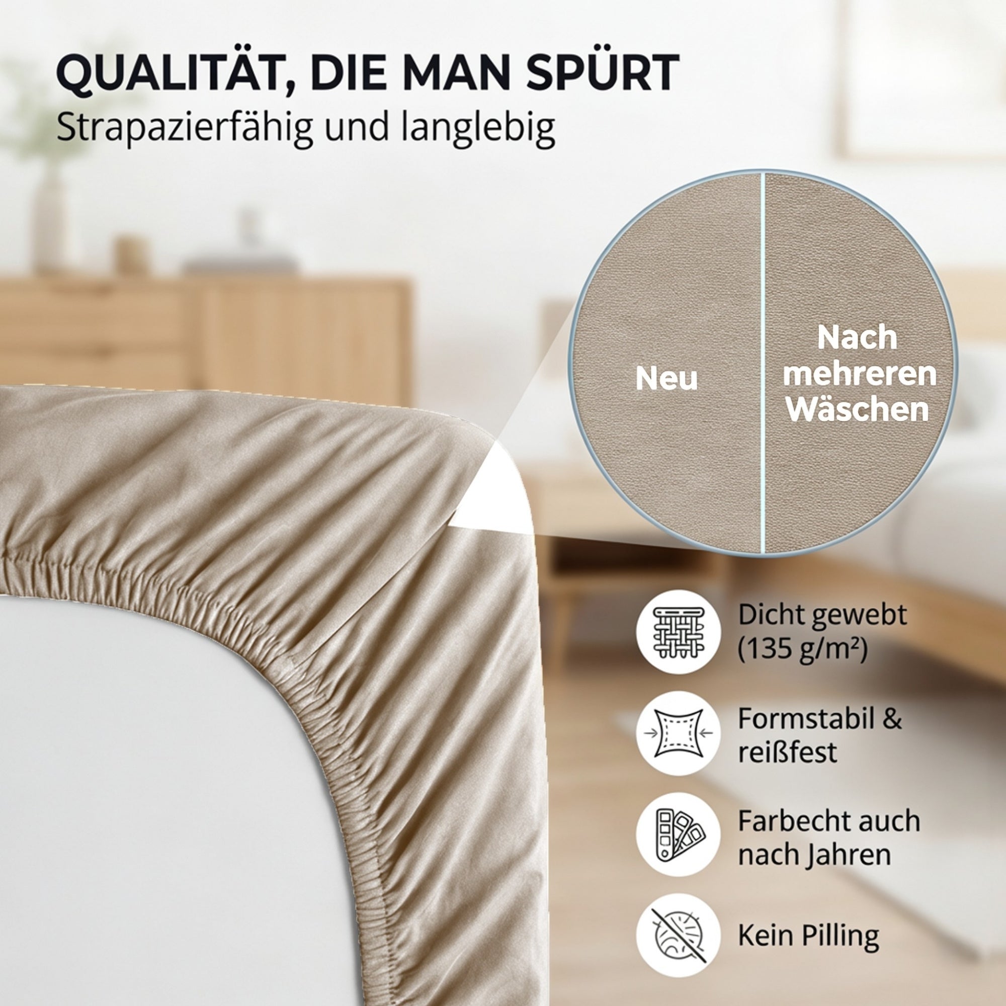 Spannbettlaken, Baumwolle für Schlafzimmer und erholsamen Schlaf – Detailansicht 2