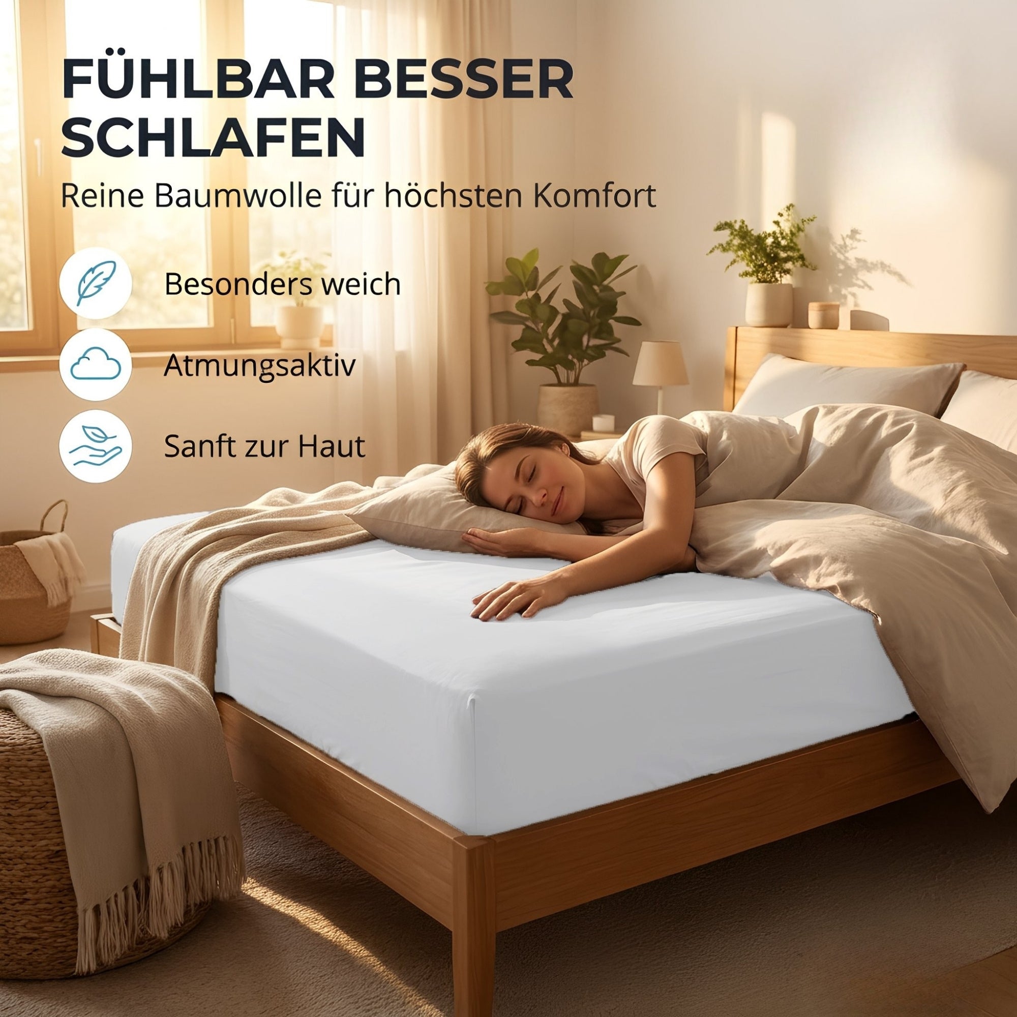 Spannbettlaken, Baumwolle für Schlafzimmer und erholsamen Schlaf – Detailansicht 39