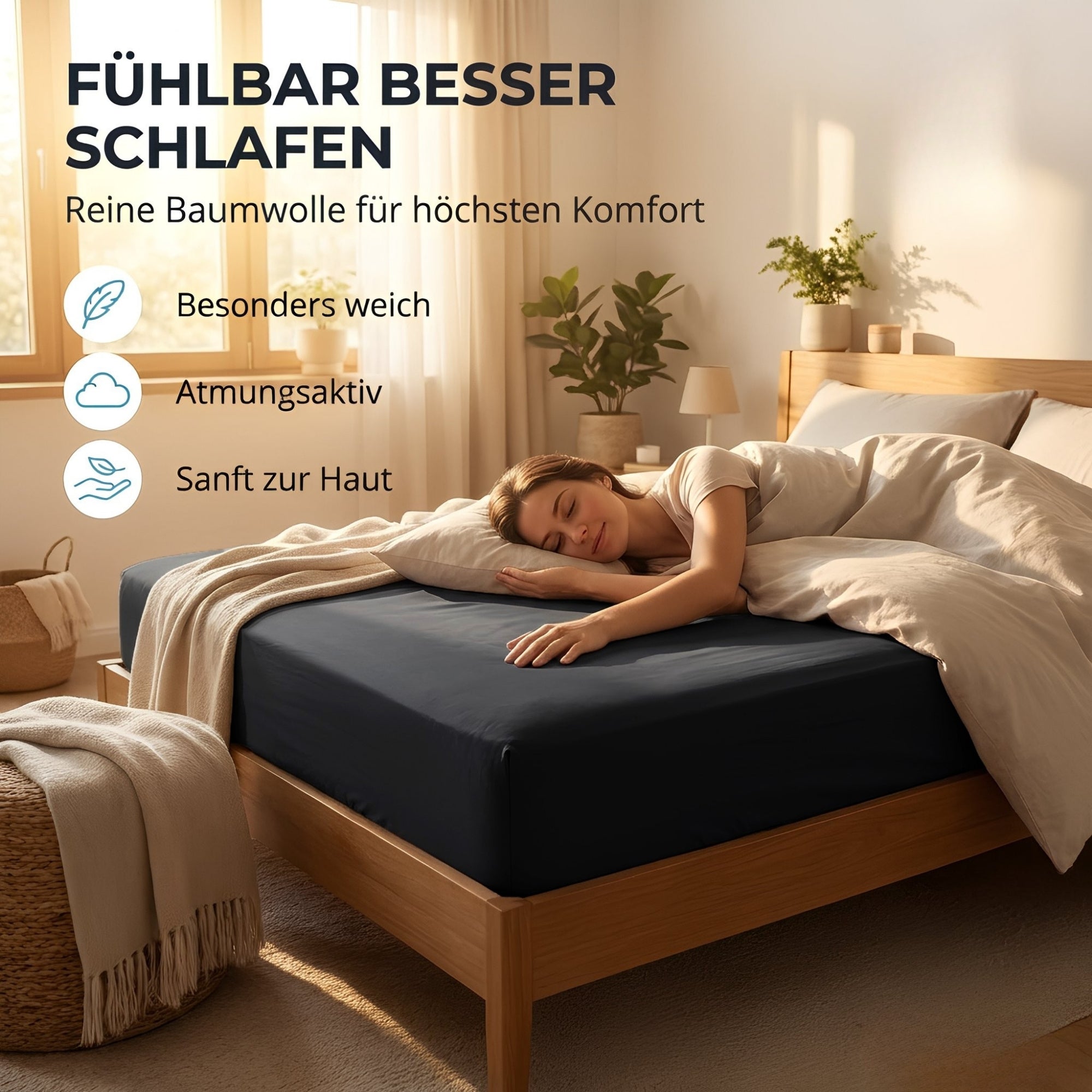 Spannbettlaken, Baumwolle für Schlafzimmer und erholsamen Schlaf – Detailansicht 46