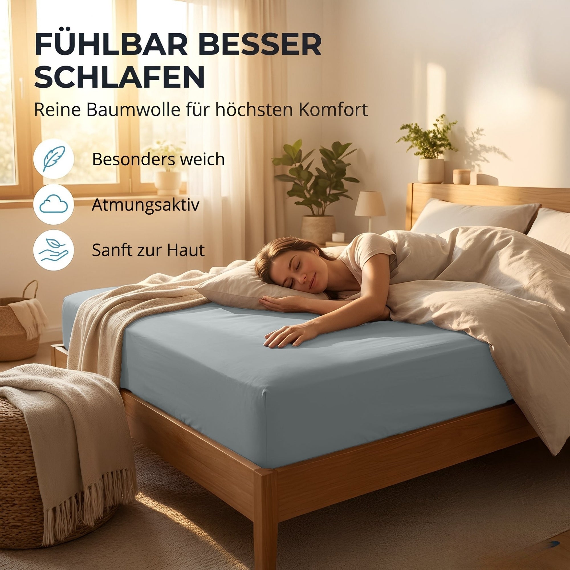 Spannbettlaken, Baumwolle für Schlafzimmer und erholsamen Schlaf – Detailansicht 57