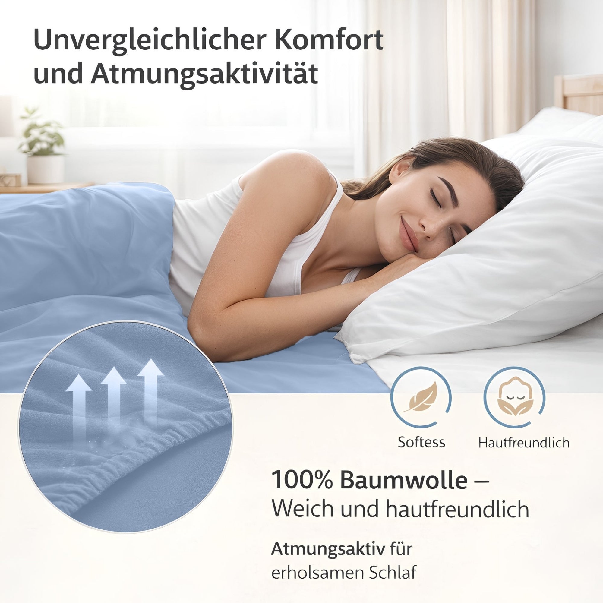 Spannbettlaken, Baumwolle für Schlafzimmer und erholsamen Schlaf – Detailansicht 68