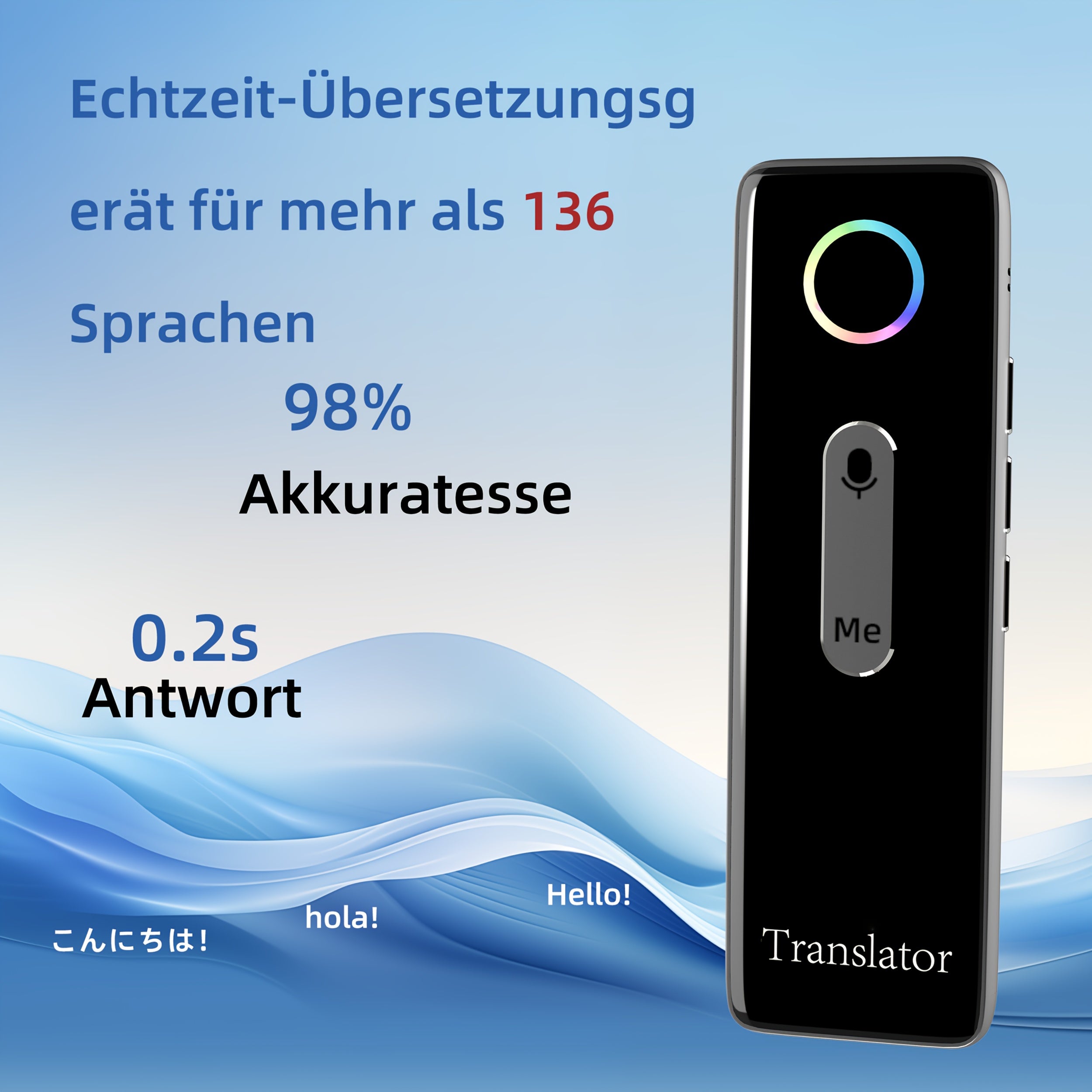 Sprachübersetzungsgerät, Unterstützt 136 Sprachen für Reisen und Camping – Hauptansicht