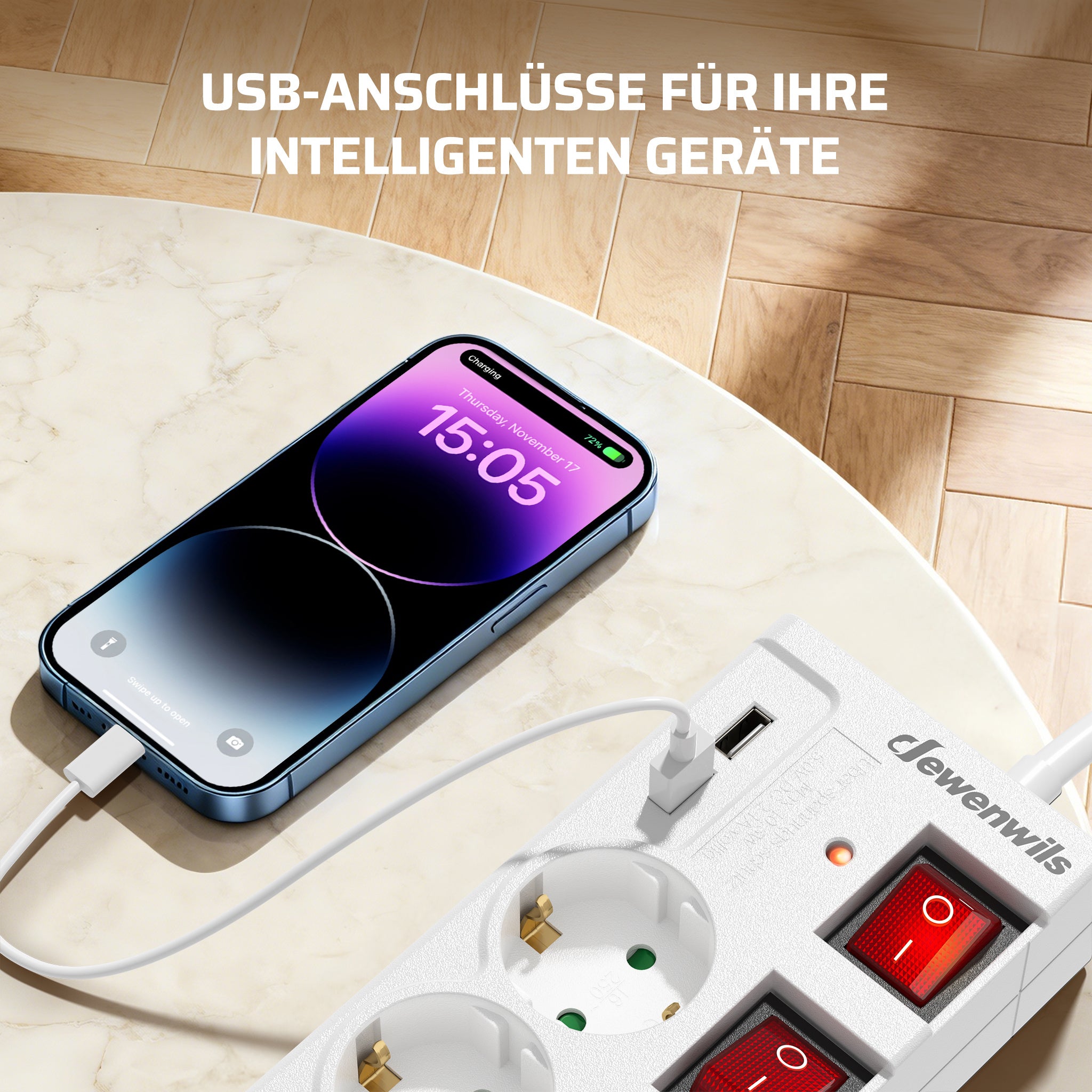 Steckdosenleiste Einzeln Schaltbar, Weiß für Alltag und Zuhause – Detailansicht 6