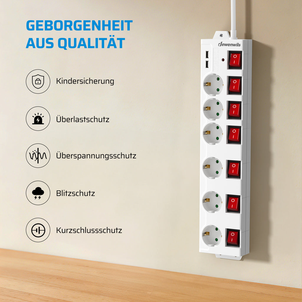 Steckdosenleiste Einzeln Schaltbar, Weiß für Alltag und Zuhause – Detailansicht 8