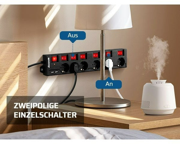 Steckdosenleiste Einzeln Schaltbar, Weiß für Alltag und Zuhause – Detailansicht 18