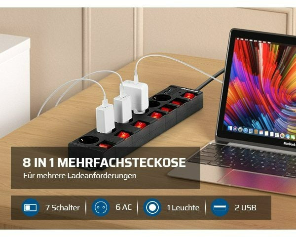 Steckdosenleiste Einzeln Schaltbar, Weiß für Alltag und Zuhause – Detailansicht 19