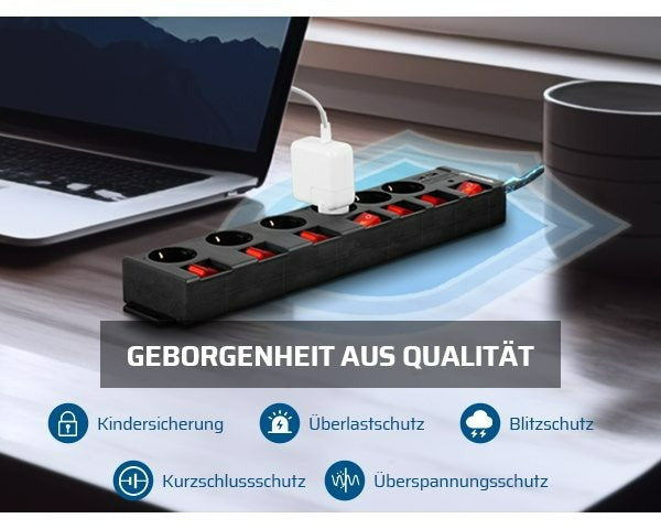 Steckdosenleiste Einzeln Schaltbar, Weiß für Alltag und Zuhause – Detailansicht 22