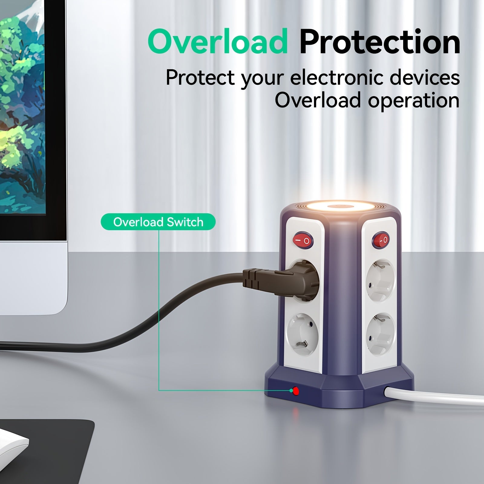 Steckdosenleisten & Überspannungsschutz, mit 5 USB-Anschlüssen für Büro – Detailansicht 8