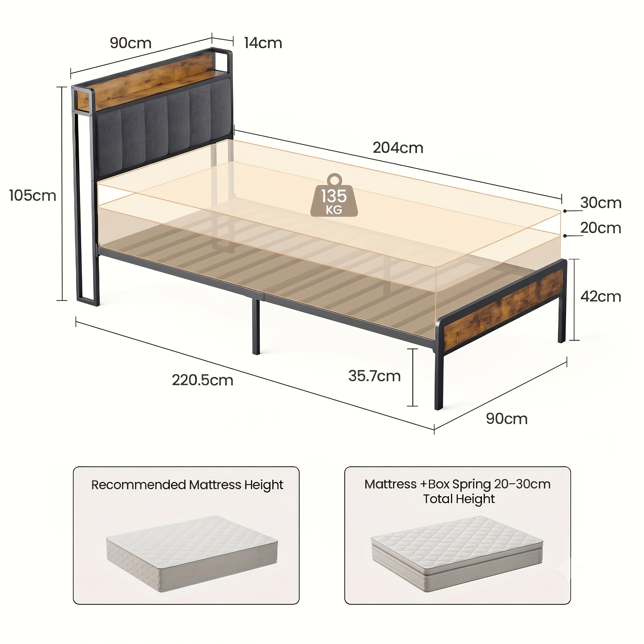 Stilvolles gepolstertes Holzbett, Dunkelgrau für Schlafzimmer und Bett – Hauptansicht