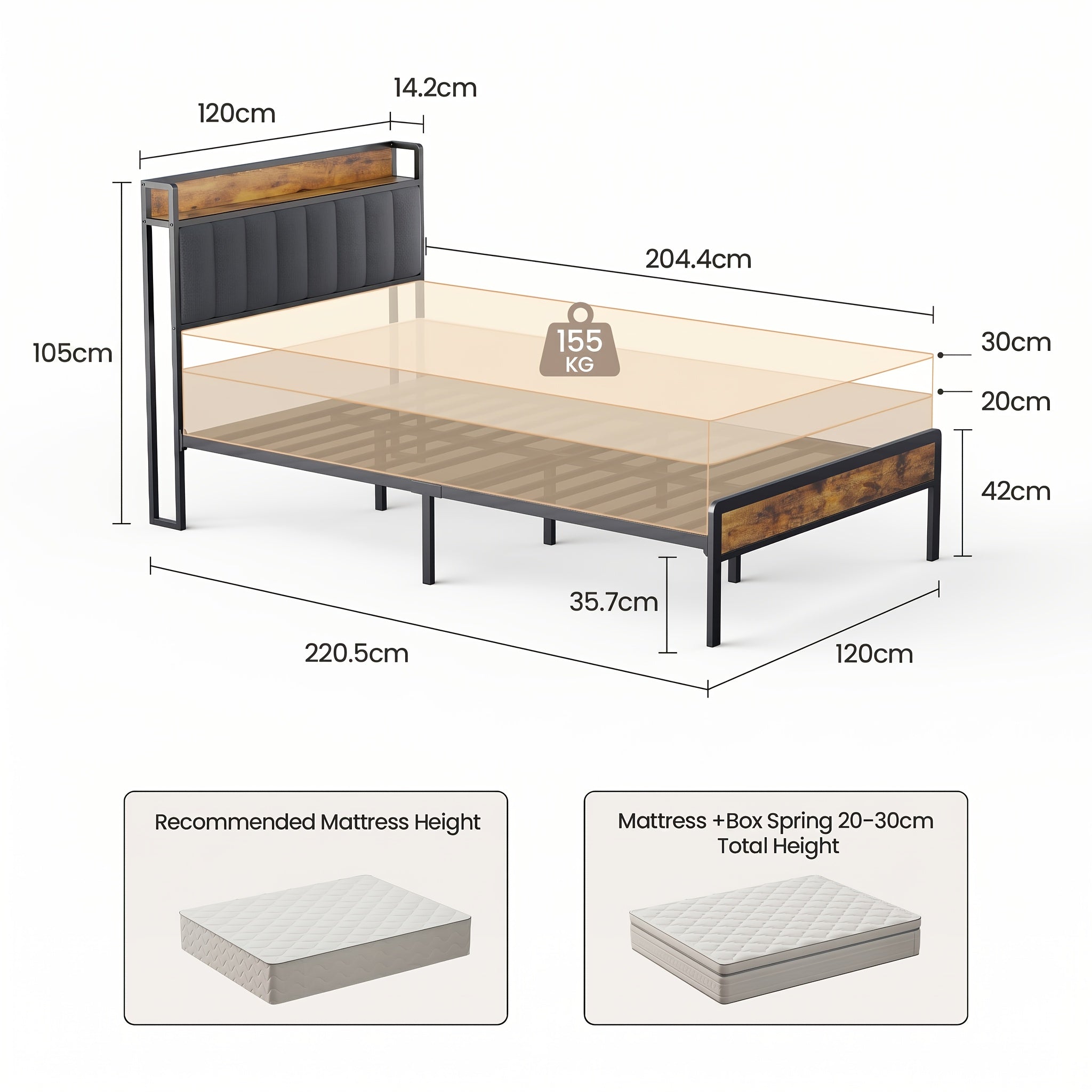 Stilvolles gepolstertes Holzbett, Dunkelgrau für Schlafzimmer und Bett – Detailansicht 2