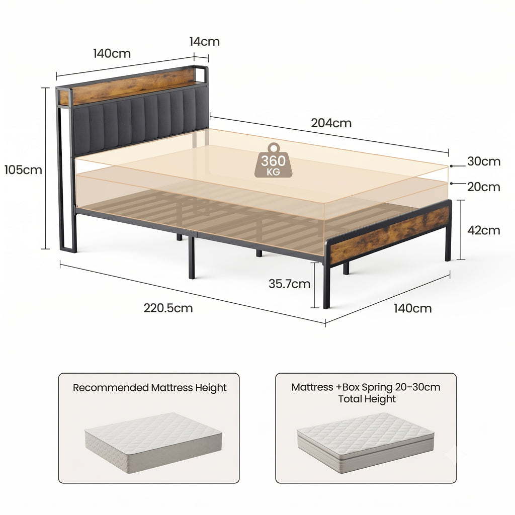 Stilvolles gepolstertes Holzbett, Dunkelgrau für Schlafzimmer und Bett – Detailansicht 8
