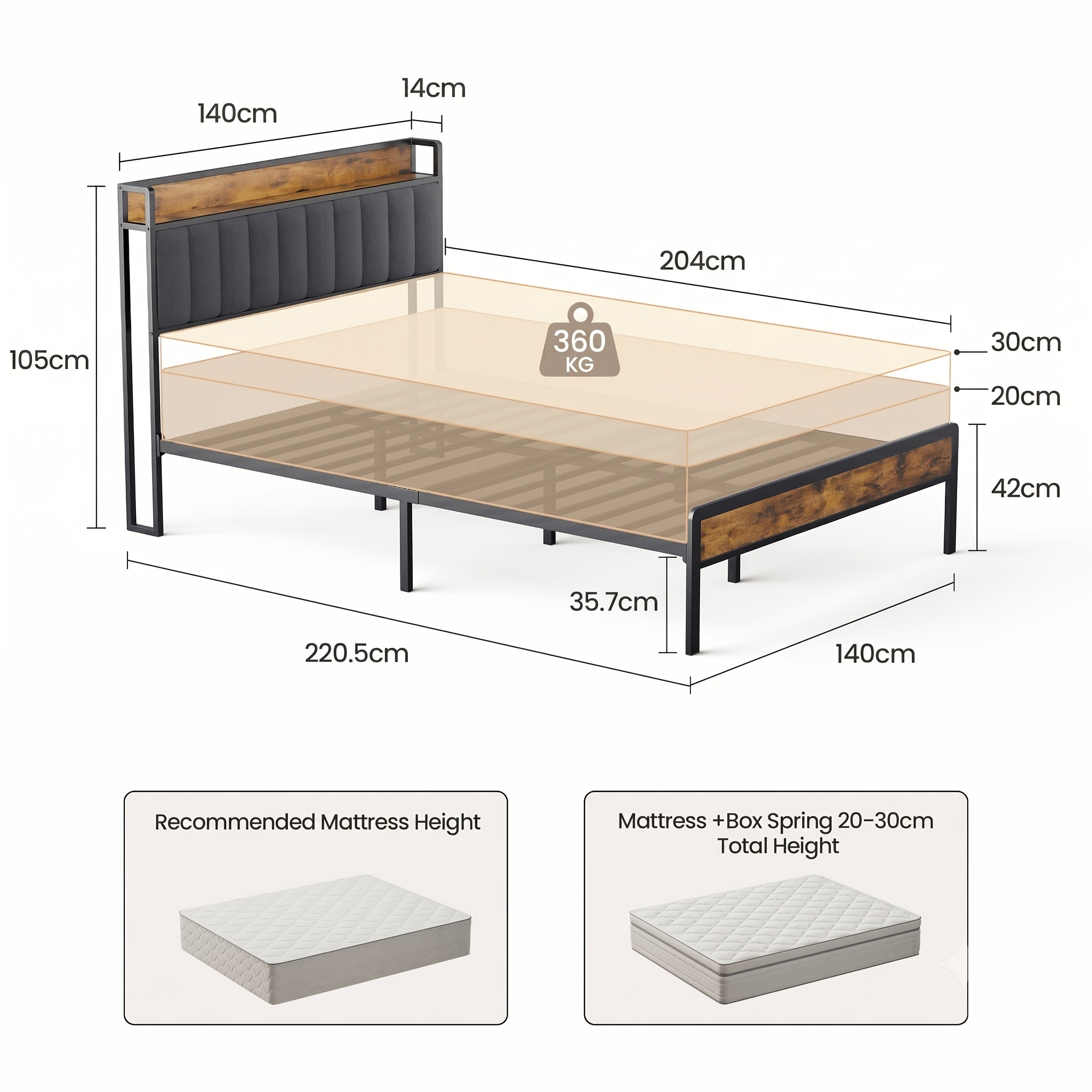 Stilvolles gepolstertes Holzbett, Dunkelgrau für Schlafzimmer und Bett – Detailansicht 8
