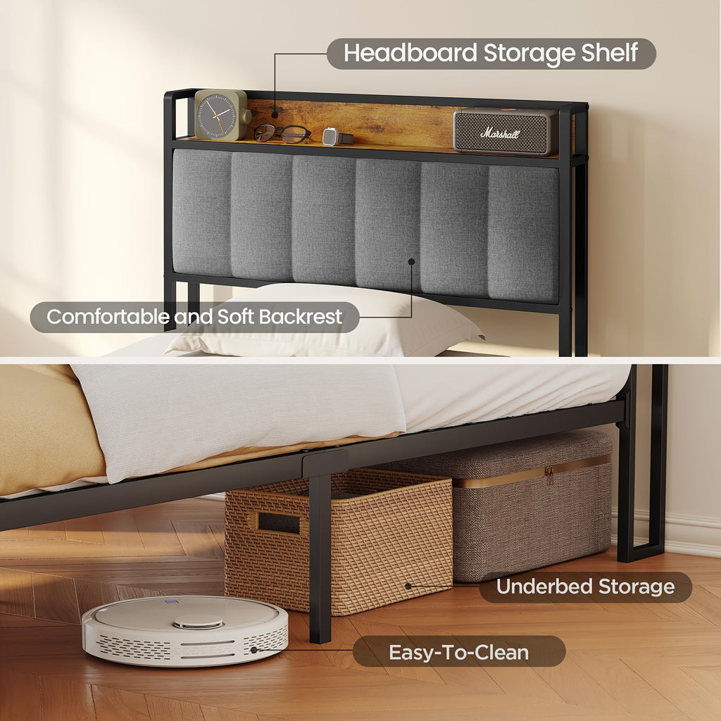Stilvolles gepolstertes Holzbett, Dunkelgrau für Schlafzimmer und Bett – Detailansicht 9