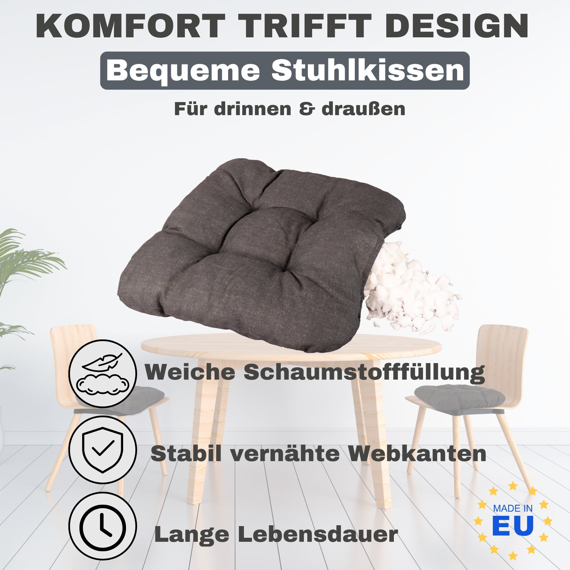 Stuhl, Sitzkissen Bordeaux 4er Set für Sitzen und Wohnen – Detailansicht 2