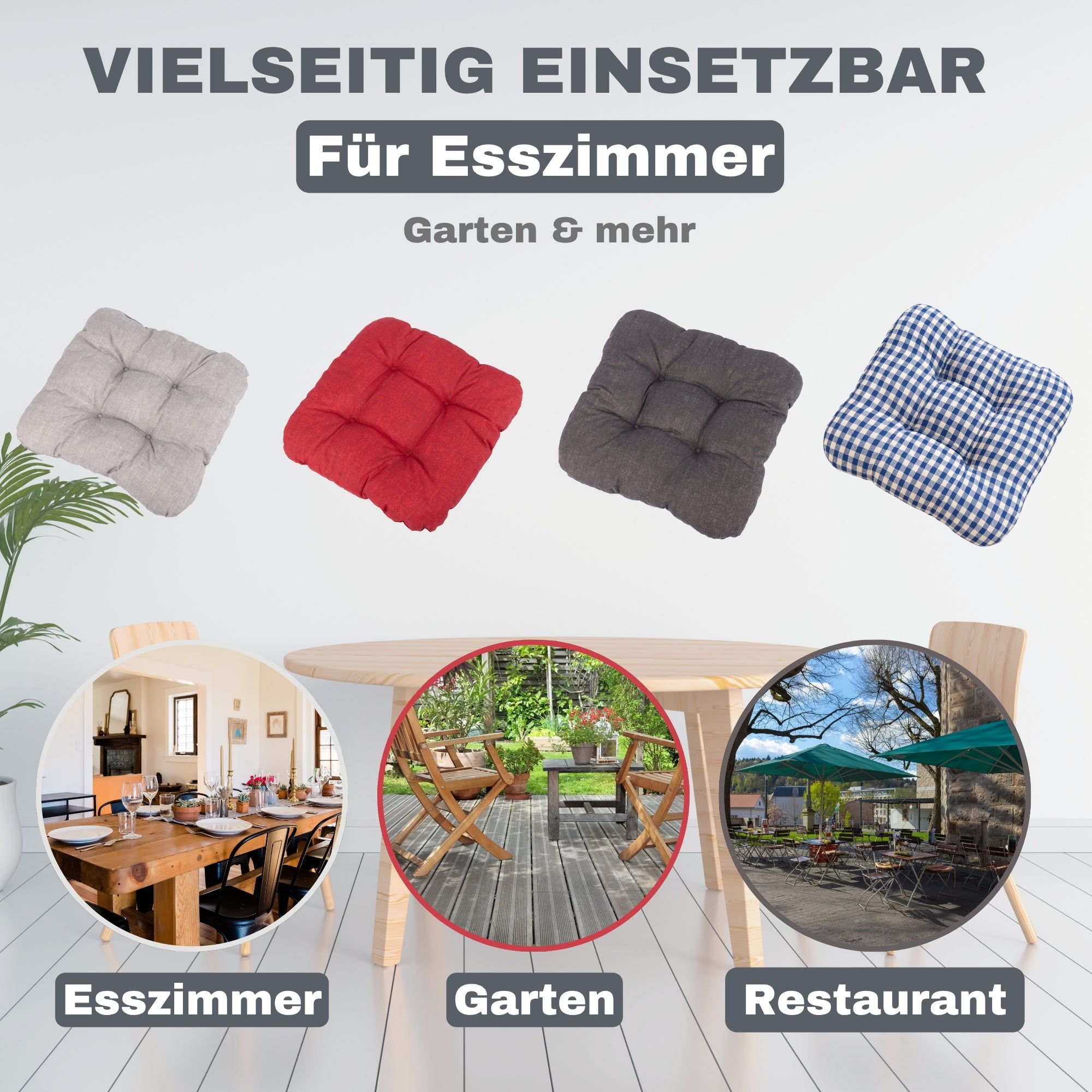 Stuhl, Sitzkissen Grau 4er Set für Wohnen – Detailansicht 3