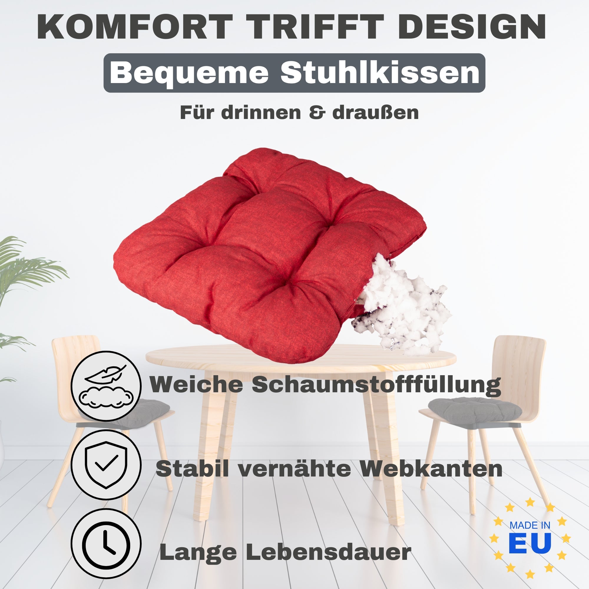 Stuhl, Sitzkissen Grau 4er Set für Wohnen – Detailansicht 6