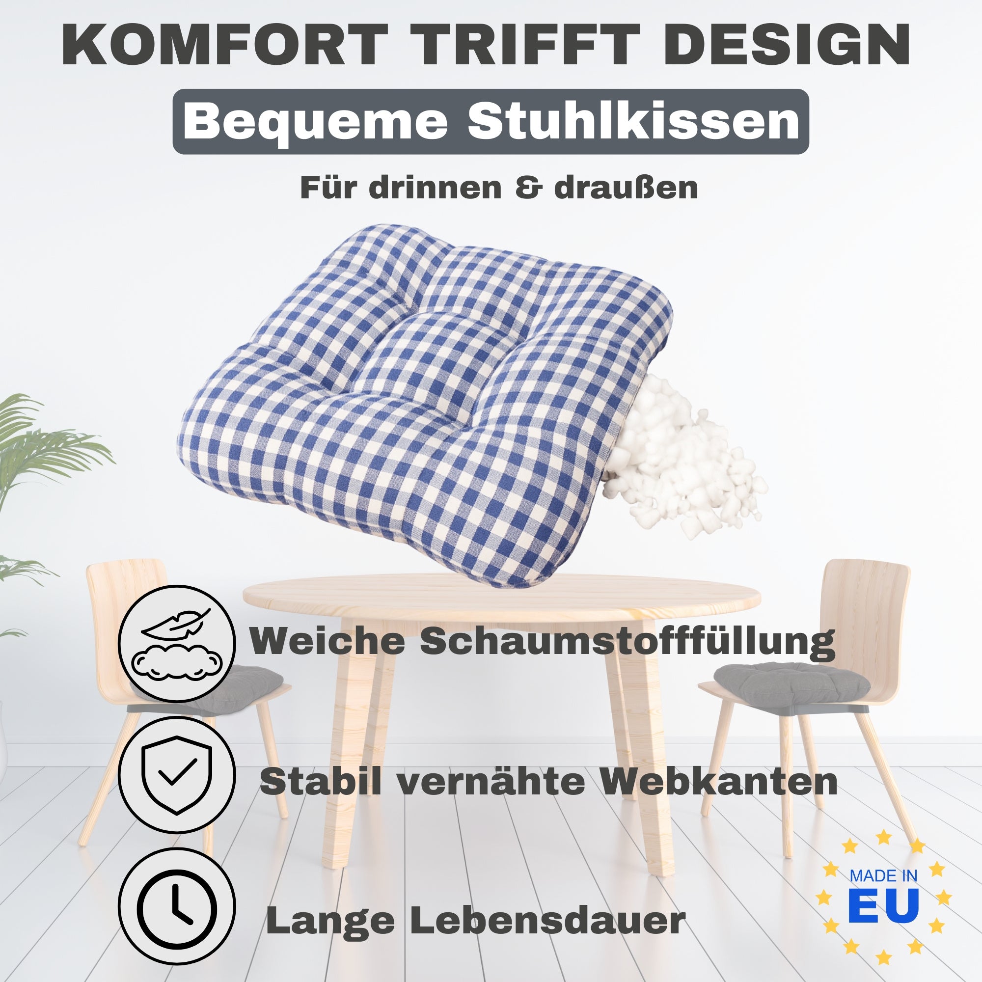 Stuhl, Sitzkissen Grau 4er Set für Wohnen – Detailansicht 12