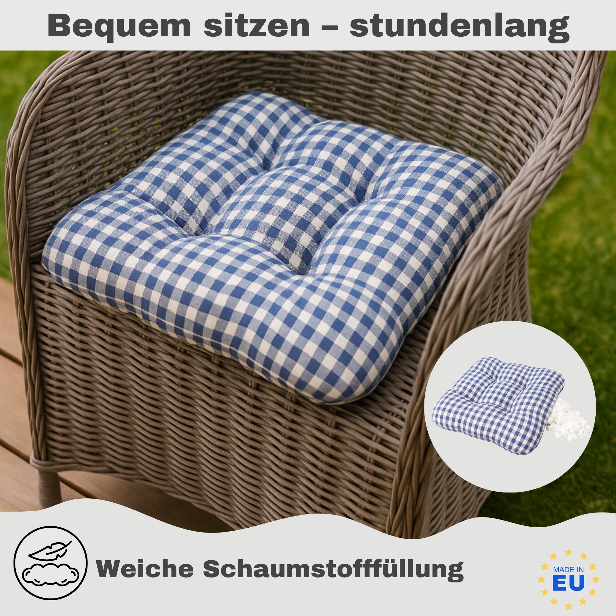Stuhl, Sitzkissen Grau 4er Set für Wohnen – Detailansicht 15