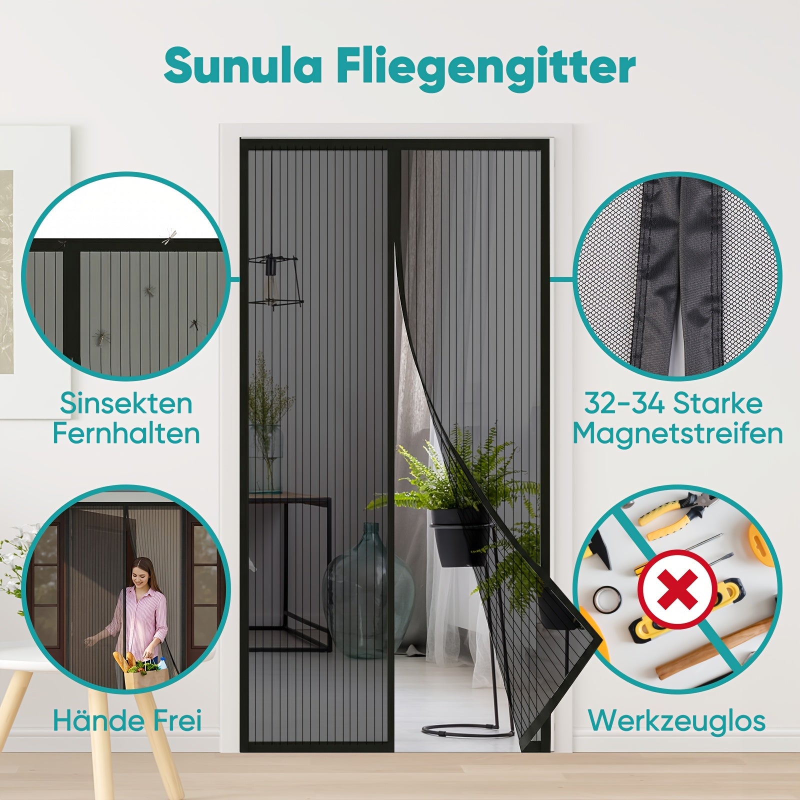 Sunula Fliegengitter Magnet Tour für Garten und Terrasse – Hauptansicht