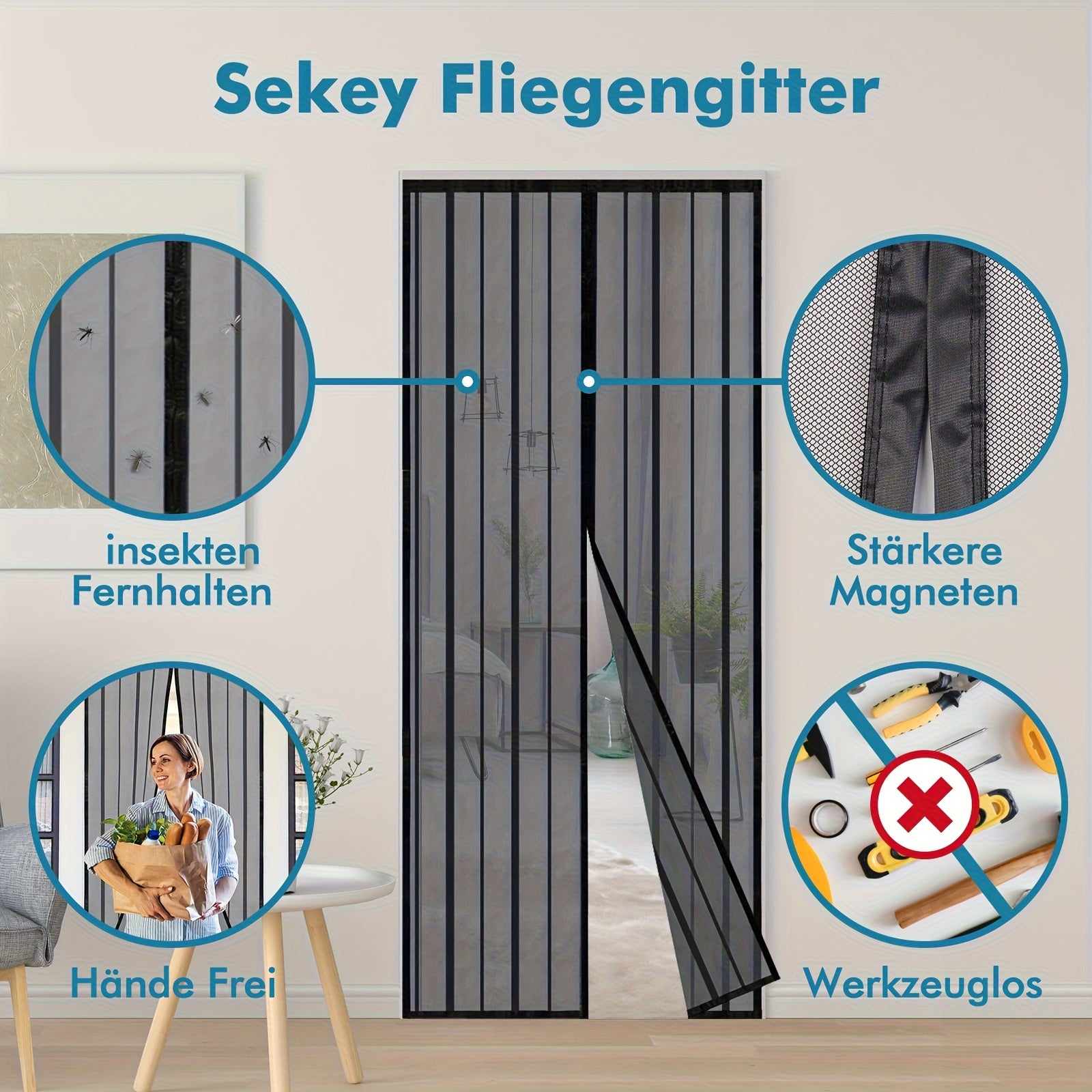 Sunula Fliegengitter-Magnettür für Garten und Terrasse – Hauptansicht