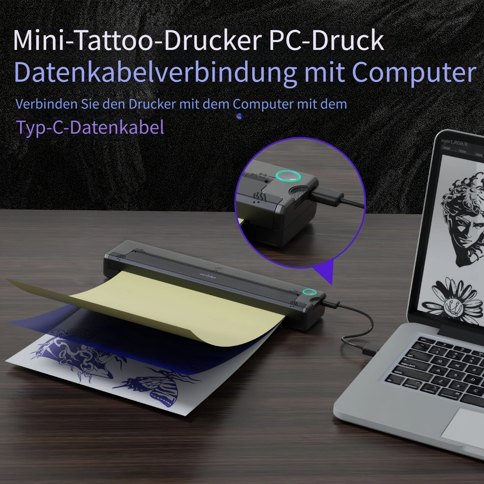 Tattoo-Schablonendrucker, Schwarz für Hobby und Kreativprojekte – Detailansicht 2