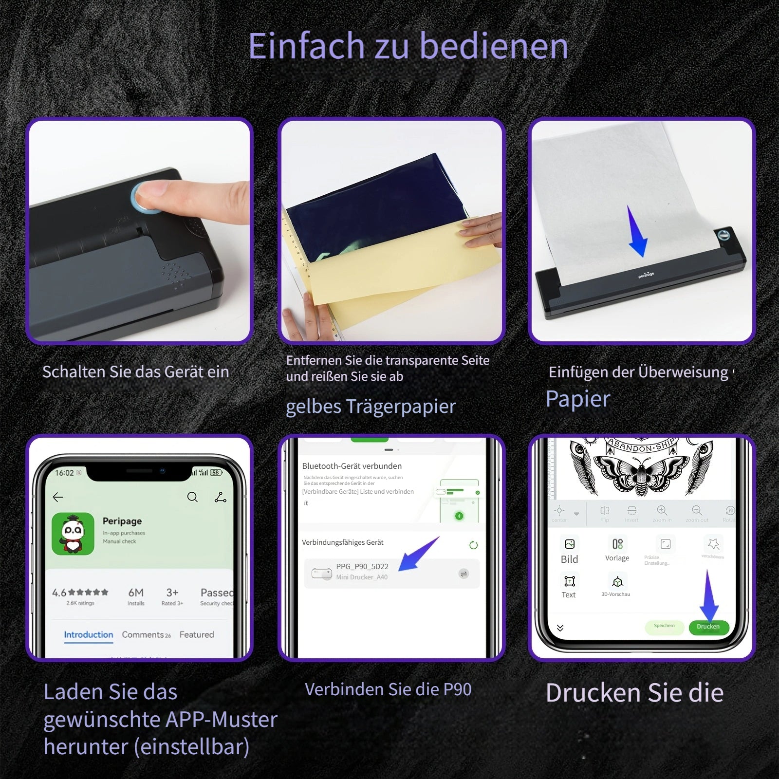 Tattoo-Schablonendrucker, Schwarz für Hobby und Kreativprojekte – Detailansicht 6