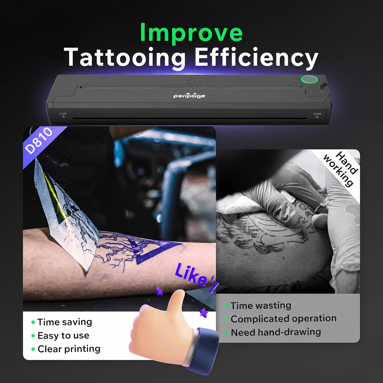 Tattoo-Schablonendrucker, Schwarz für Hobby und Kreativprojekte – Detailansicht 10