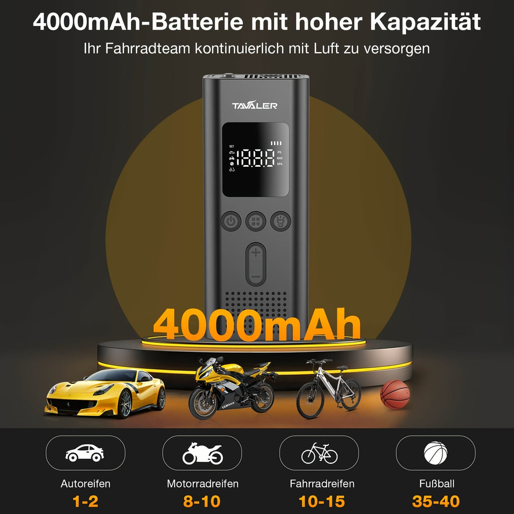 Tavaler Luftpumpe I50PSI Elektrischer Kompressor, LED-Beleuchtung für Fahrzeug und unterwegs – Detailansicht 2
