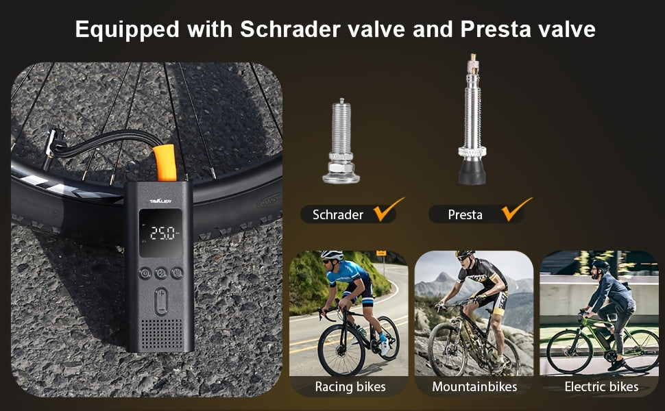 Tavaler Luftpumpe I50PSI Elektrischer Kompressor, LED-Beleuchtung für Fahrzeug und unterwegs – Detailansicht 3