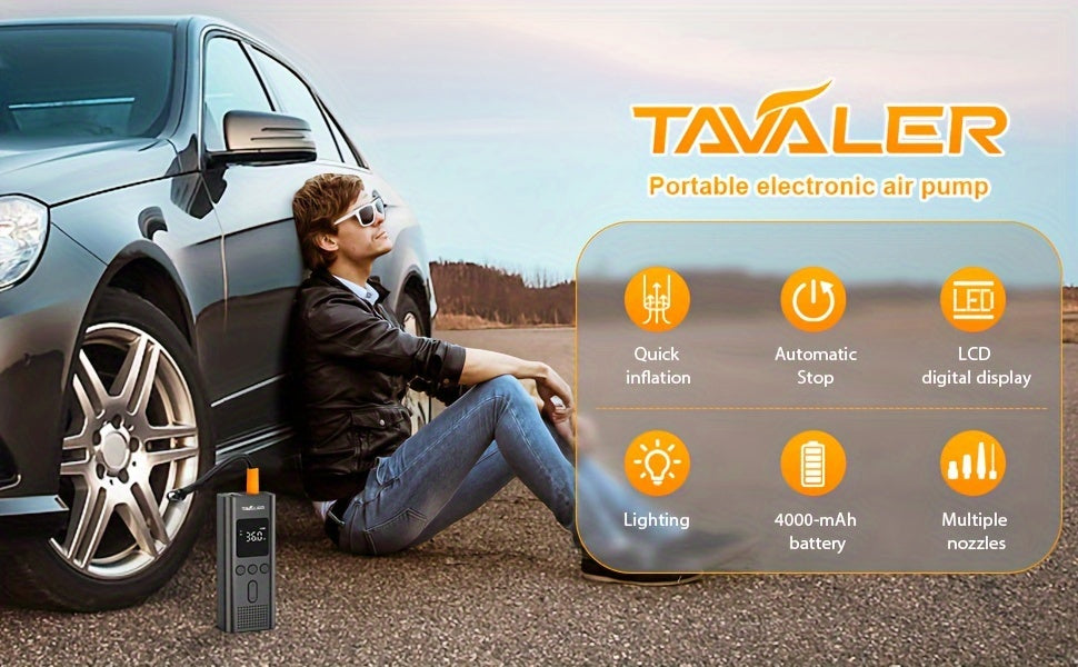 Tavaler Luftpumpe I50PSI Elektrischer Kompressor, LED-Beleuchtung für Fahrzeug und unterwegs – Detailansicht 14