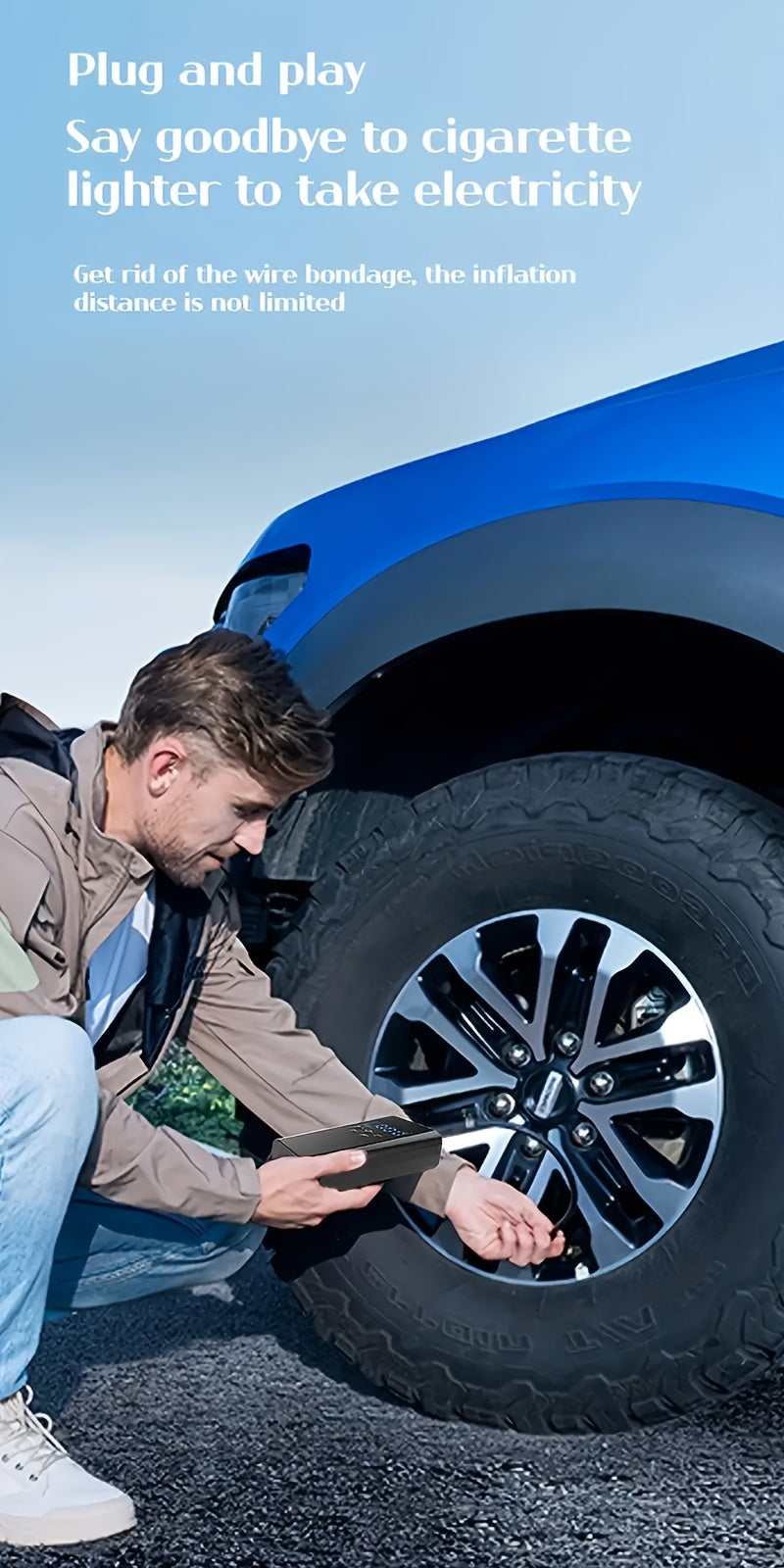 Tavaler Luftpumpe I50PSI Elektrischer Kompressor, LED-Beleuchtung für Fahrzeug und unterwegs – Detailansicht 16