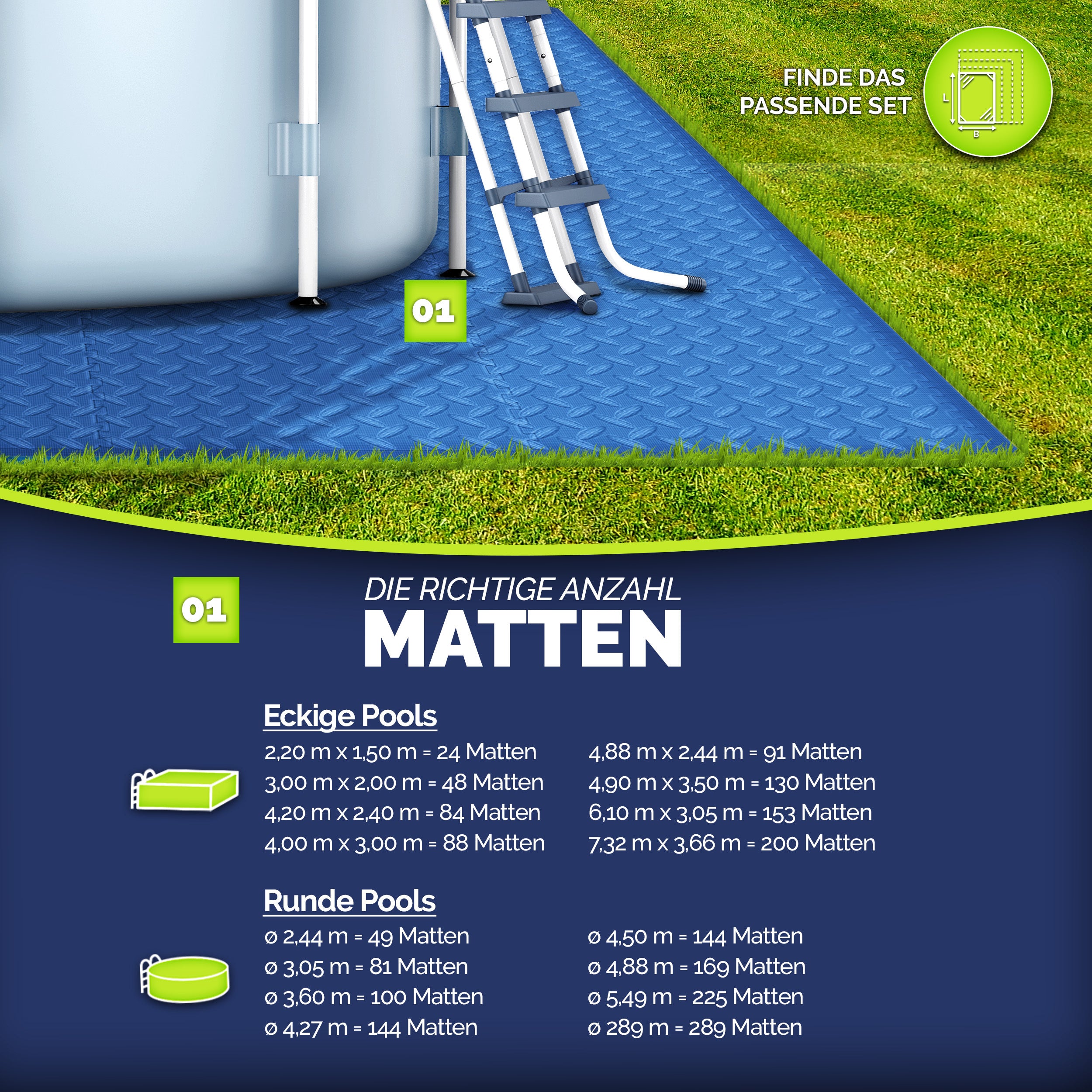 tillvex® Pool Bodenschutzmatte, 38,5 x 38,5 cm für Pool und Planschbecken Poolmatte Bodenmatte Outdoor – Detailansicht 2