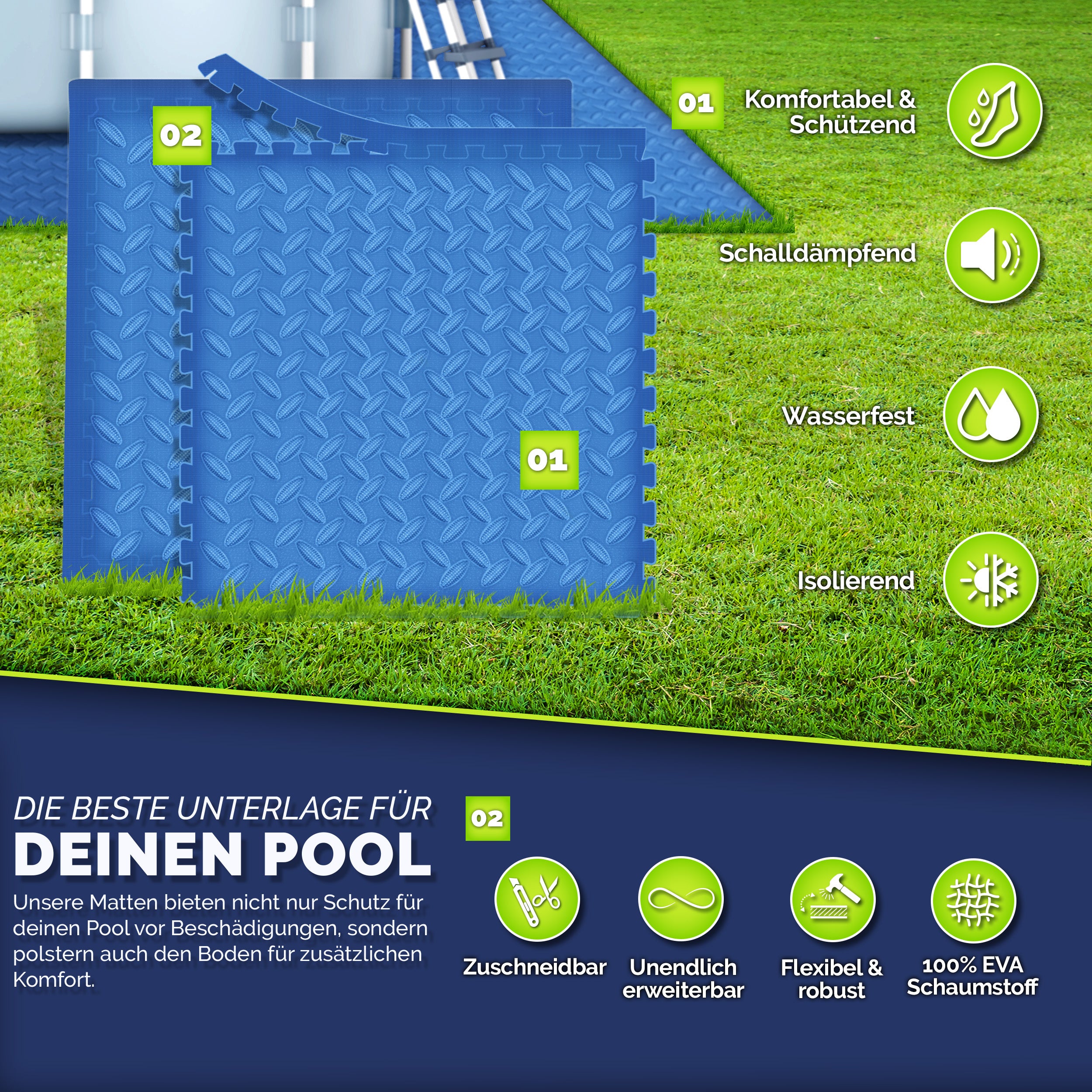 tillvex® Pool Bodenschutzmatte, 38,5 x 38,5 cm für Pool und Planschbecken Poolmatte Bodenmatte Outdoor – Detailansicht 7
