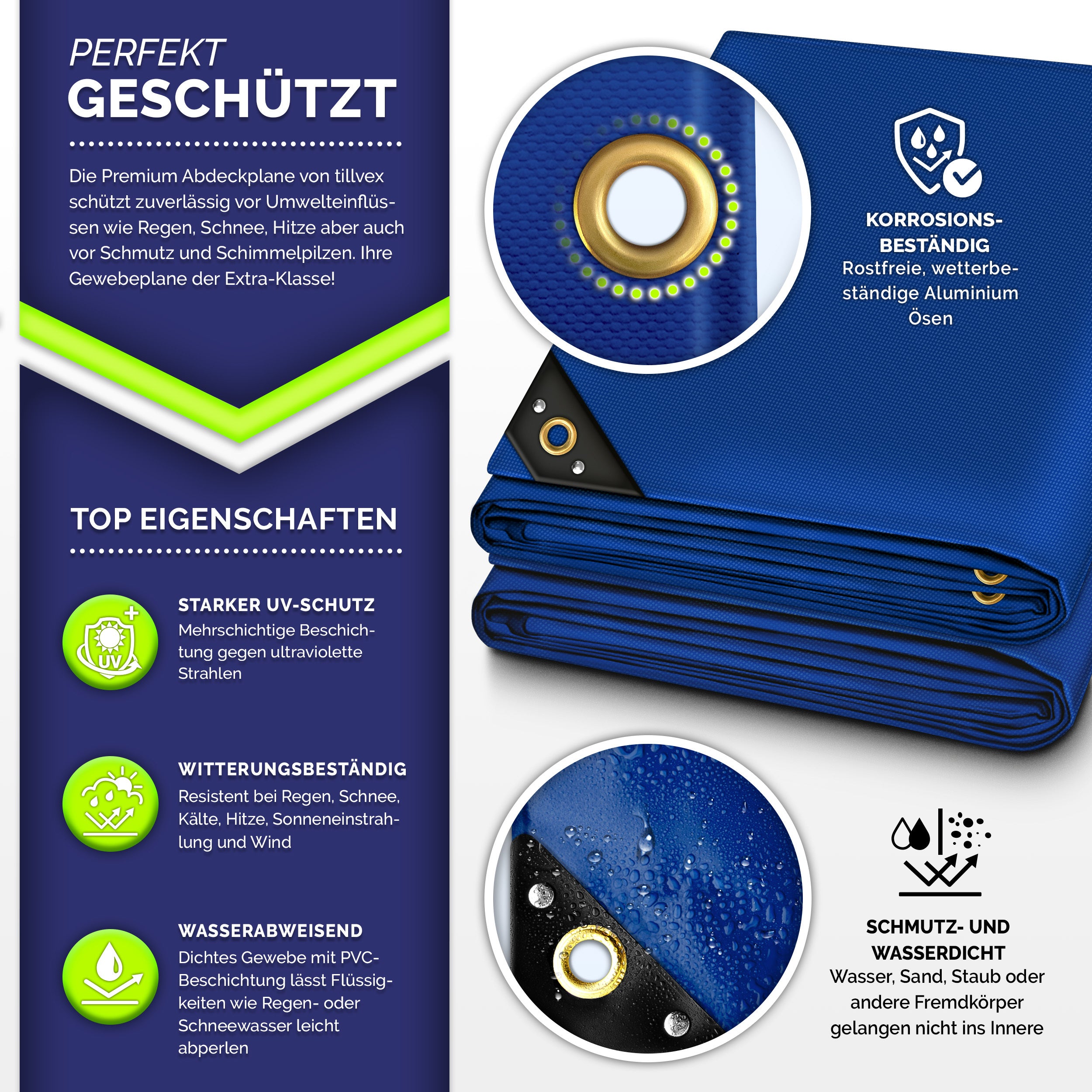 tillvex® Premium Abdeckplane, Holz für Garten und Terrasse – Detailansicht 2