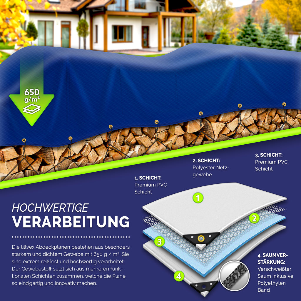 tillvex® Premium Abdeckplane, Holz für Garten und Terrasse – Detailansicht 3