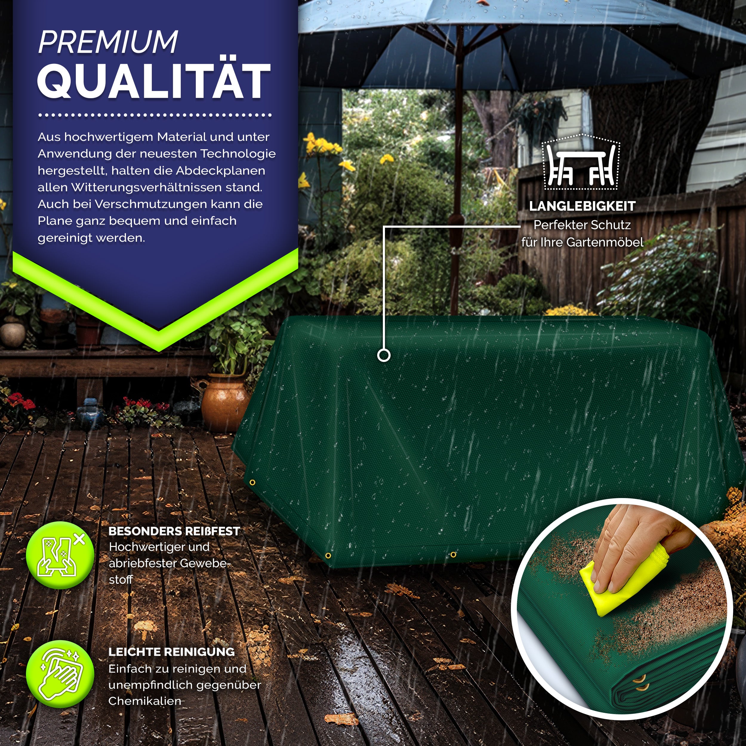 tillvex® Premium Abdeckplane, Holz für Garten und Terrasse – Detailansicht 11
