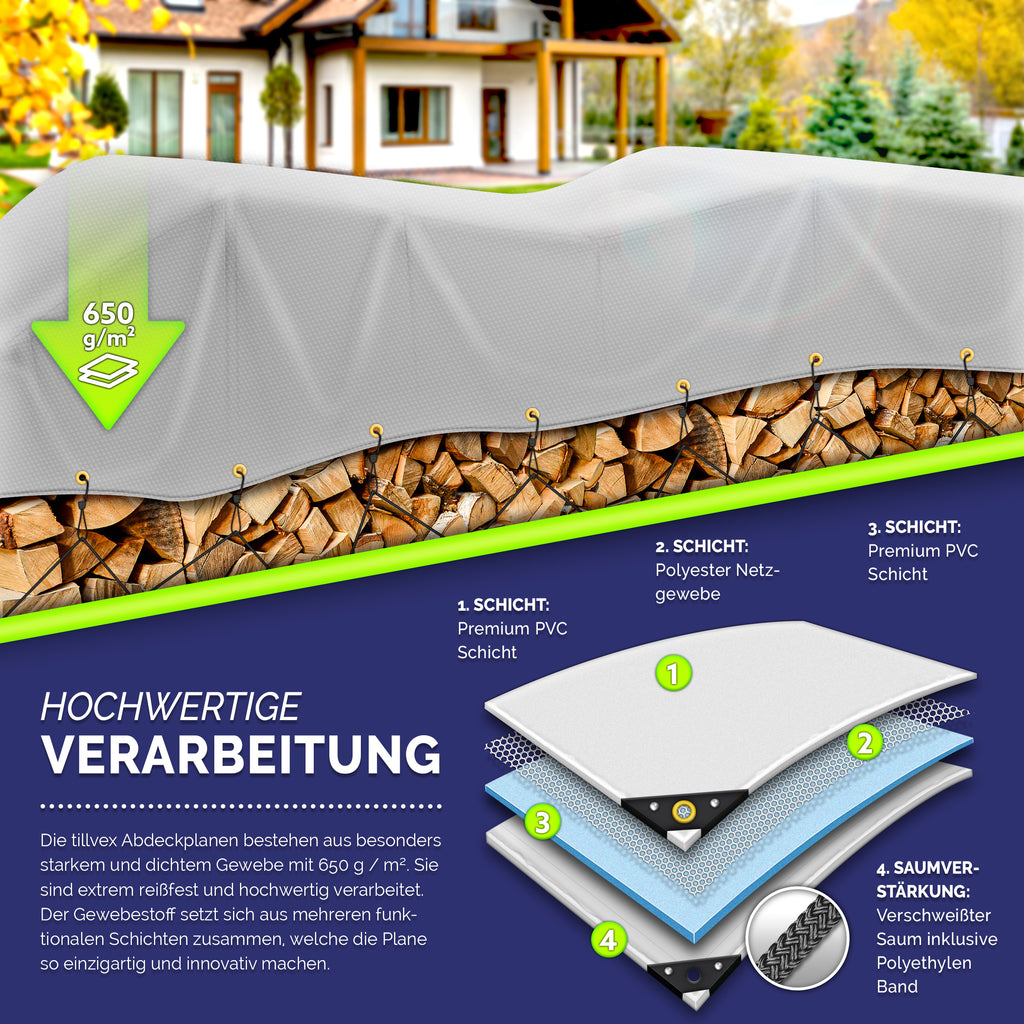 tillvex® Premium Abdeckplane, Holz für Garten und Terrasse – Detailansicht 16