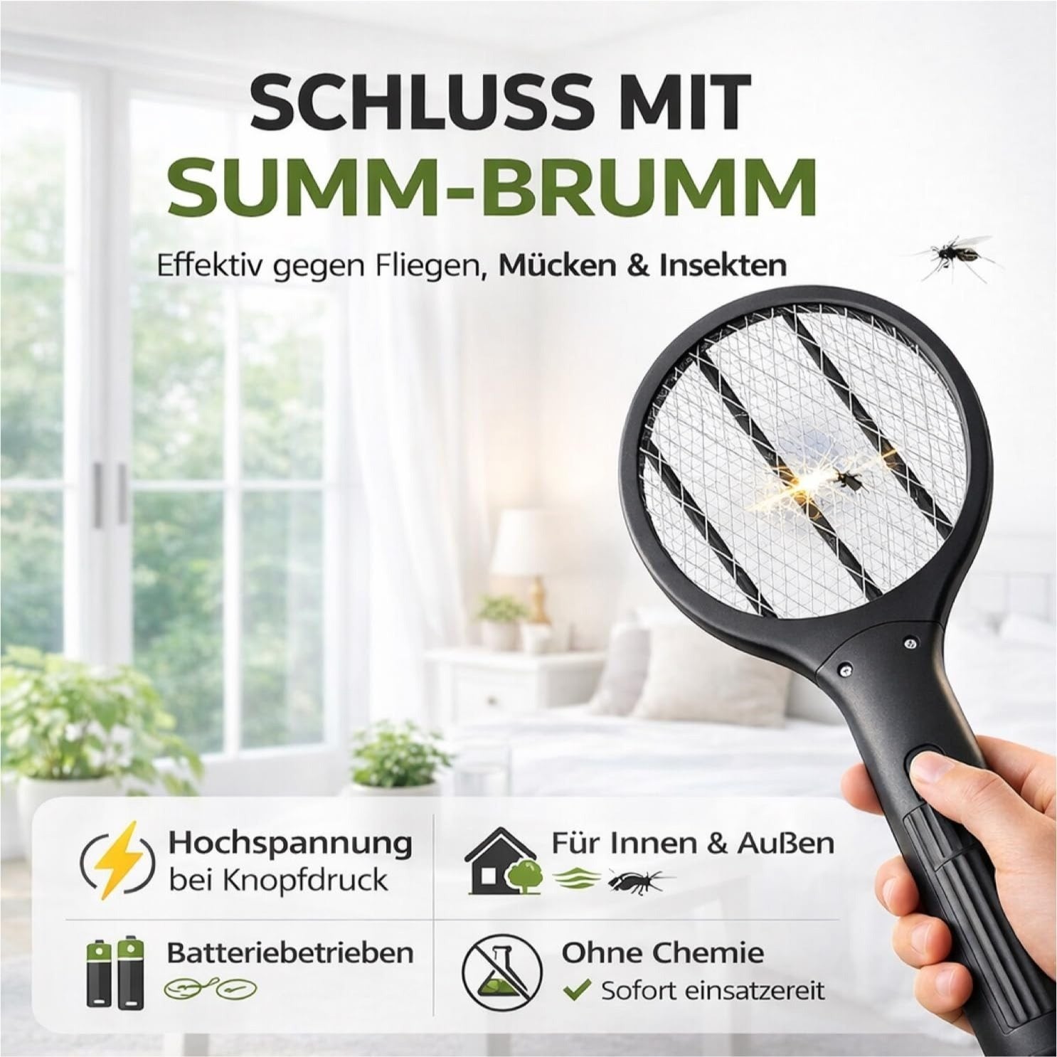 TK Elektrische Fliegenklatsche, Schwarz 33,5 cm für Fliegen und Alltag – Detailansicht 2